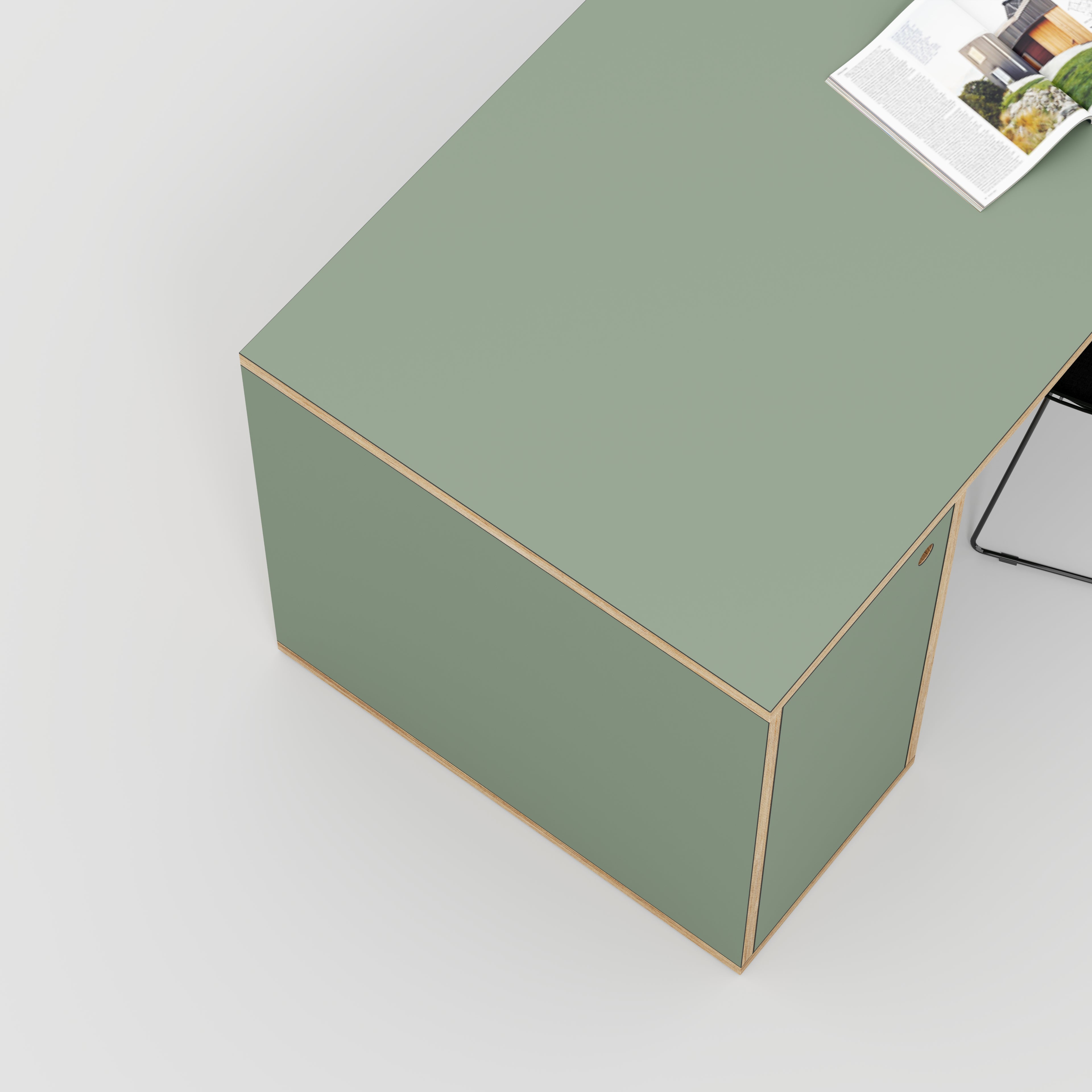 Plywood Desk with Storage Type 1 LH - Door - Formica Green Slate - 1600(w) x 800(d) x 750(h)