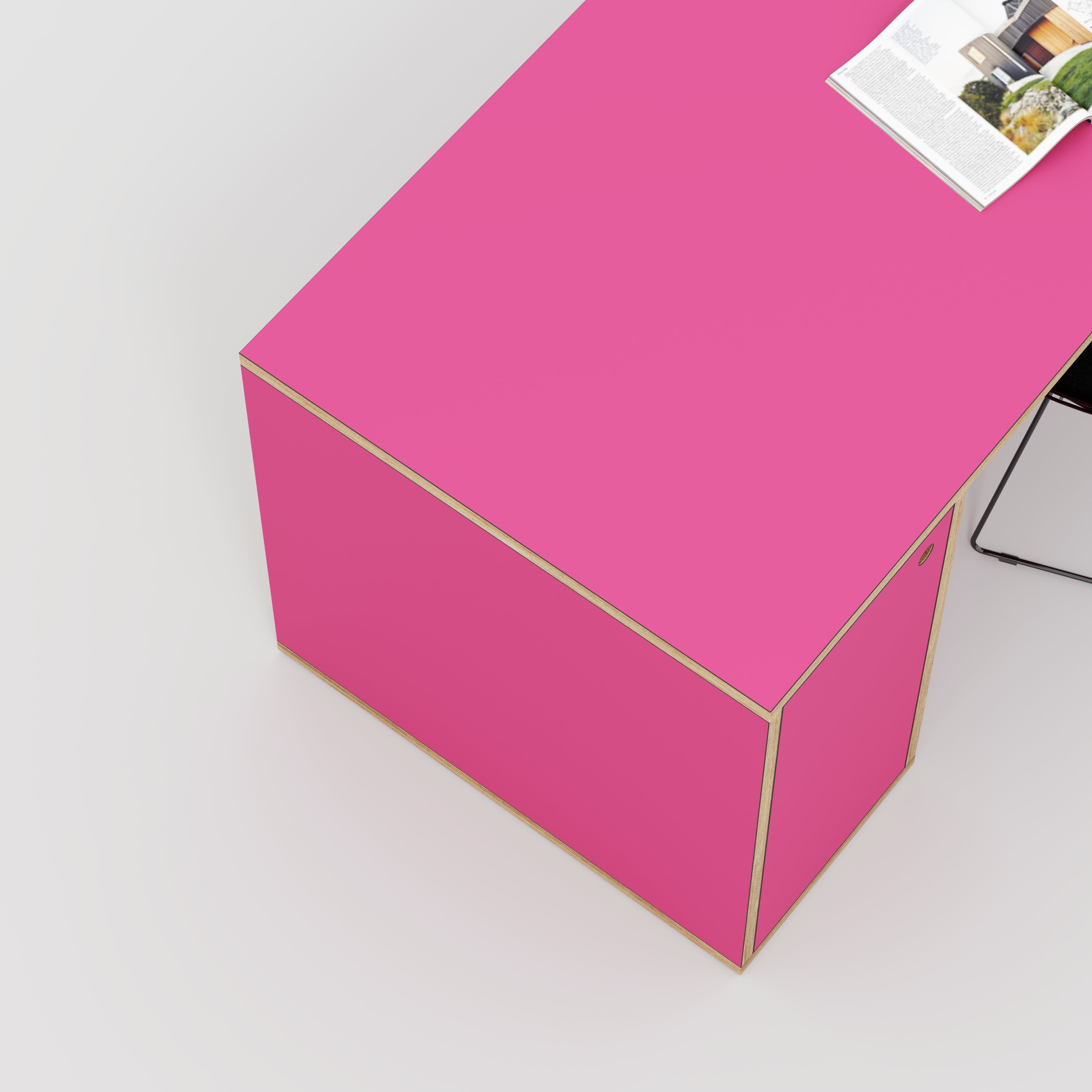 Plywood Desk with Storage Type 1 LH - Door - Formica Juicy Pink - 1600(w) x 800(d) x 750(h)