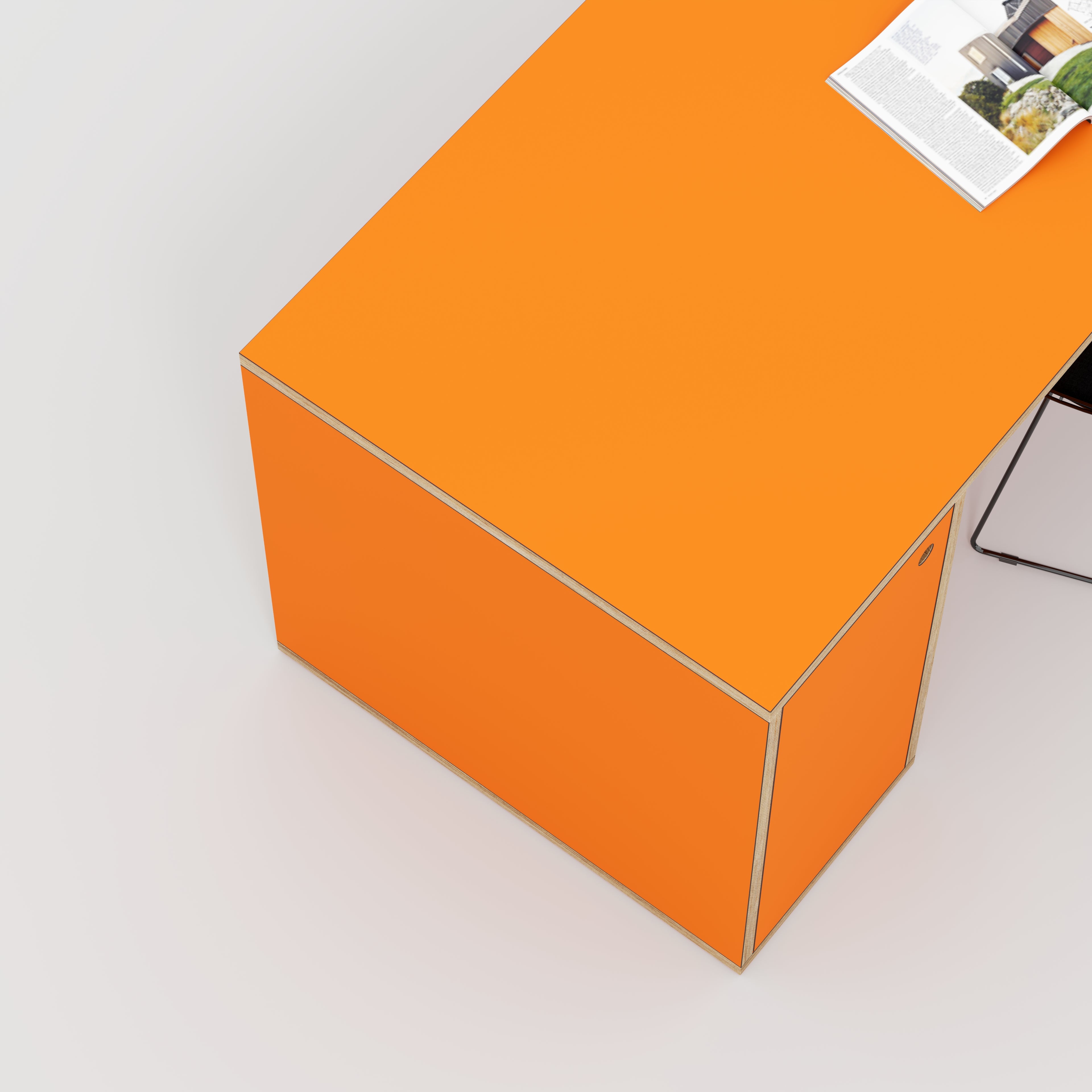 Plywood Desk with Storage Type 1 LH - Door - Formica Levante Orange - 1600(w) x 800(d) x 750(h)