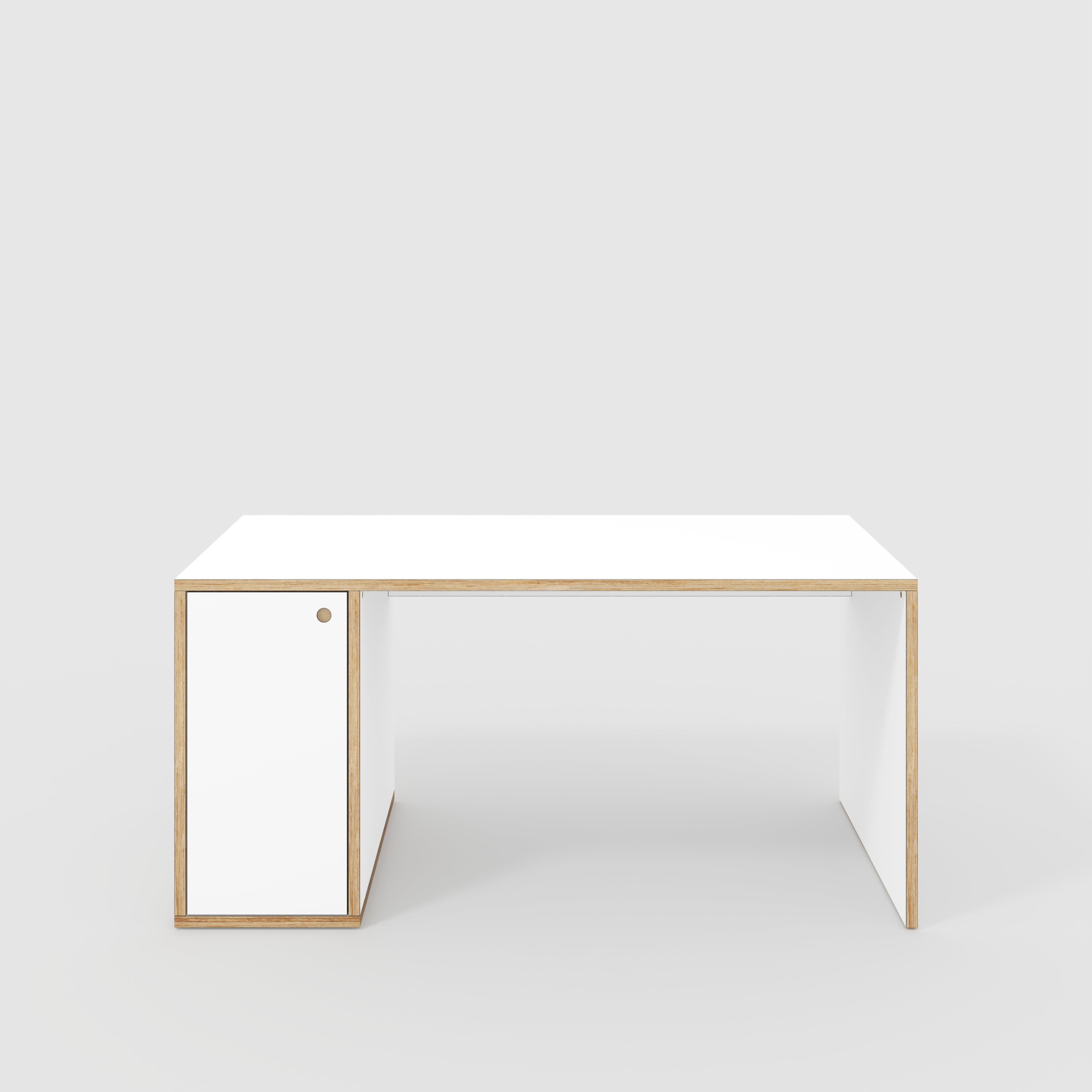 Plywood Desk with Storage Type 1 LH - Door - Formica White - 1600(w) x 800(d) x 750(h)