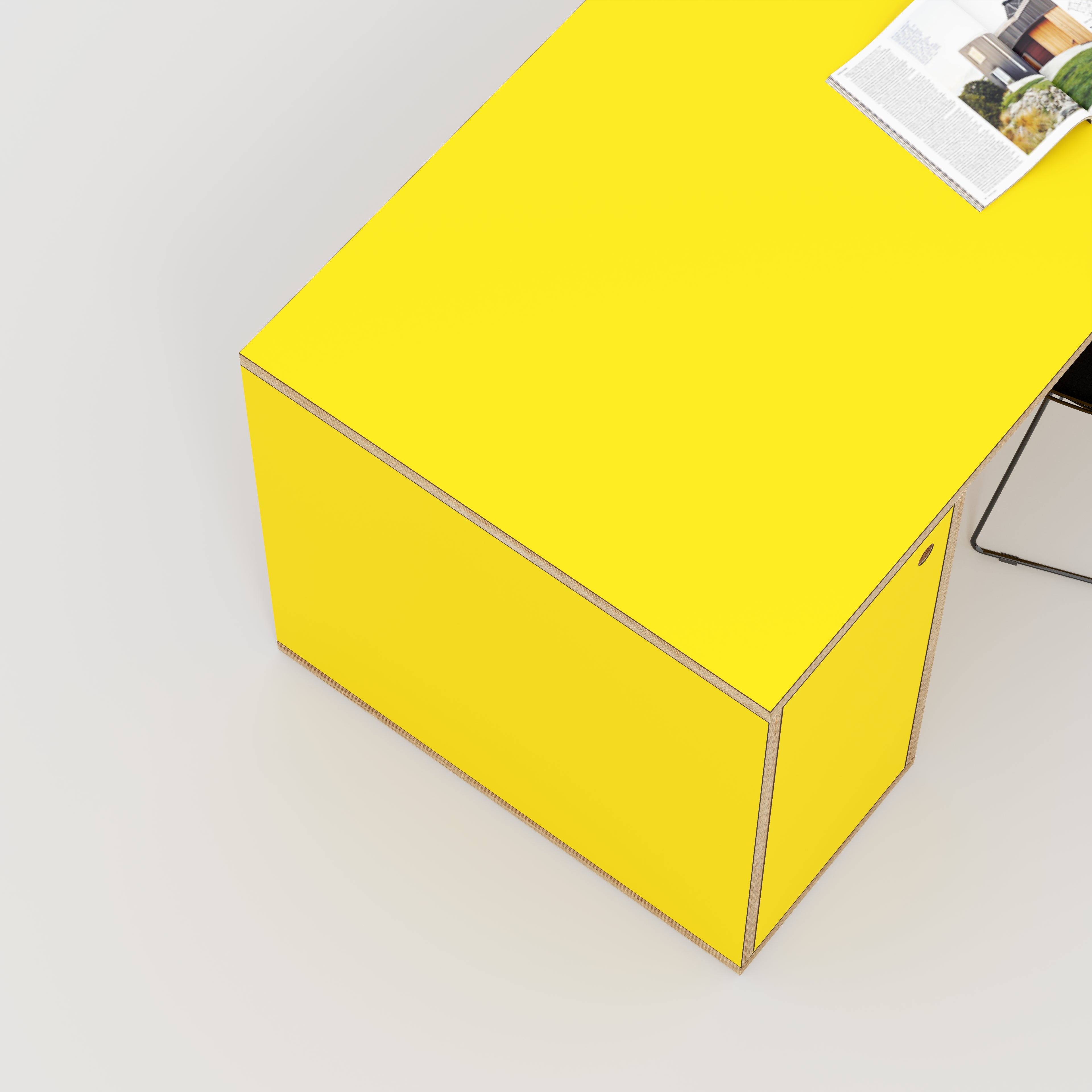 Plywood Desk with Storage Type 1 LH - Door - Formica Chrome Yellow - 2000(w) x 800(d) x 750(h)