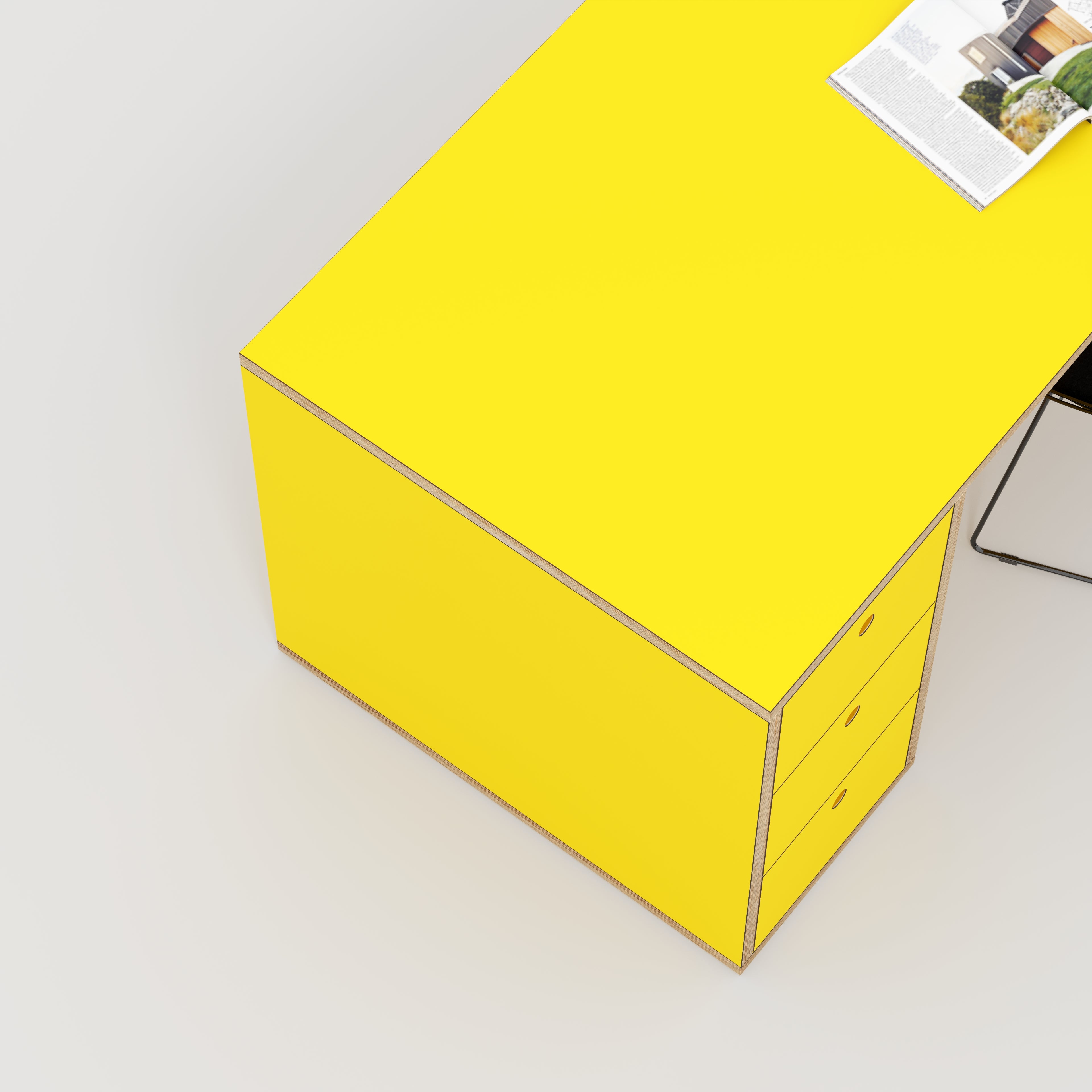 Plywood Desk with Storage Type 1 LH - Drawers - Formica Chrome Yellow - 2000(w) x 800(d) x 750(h)