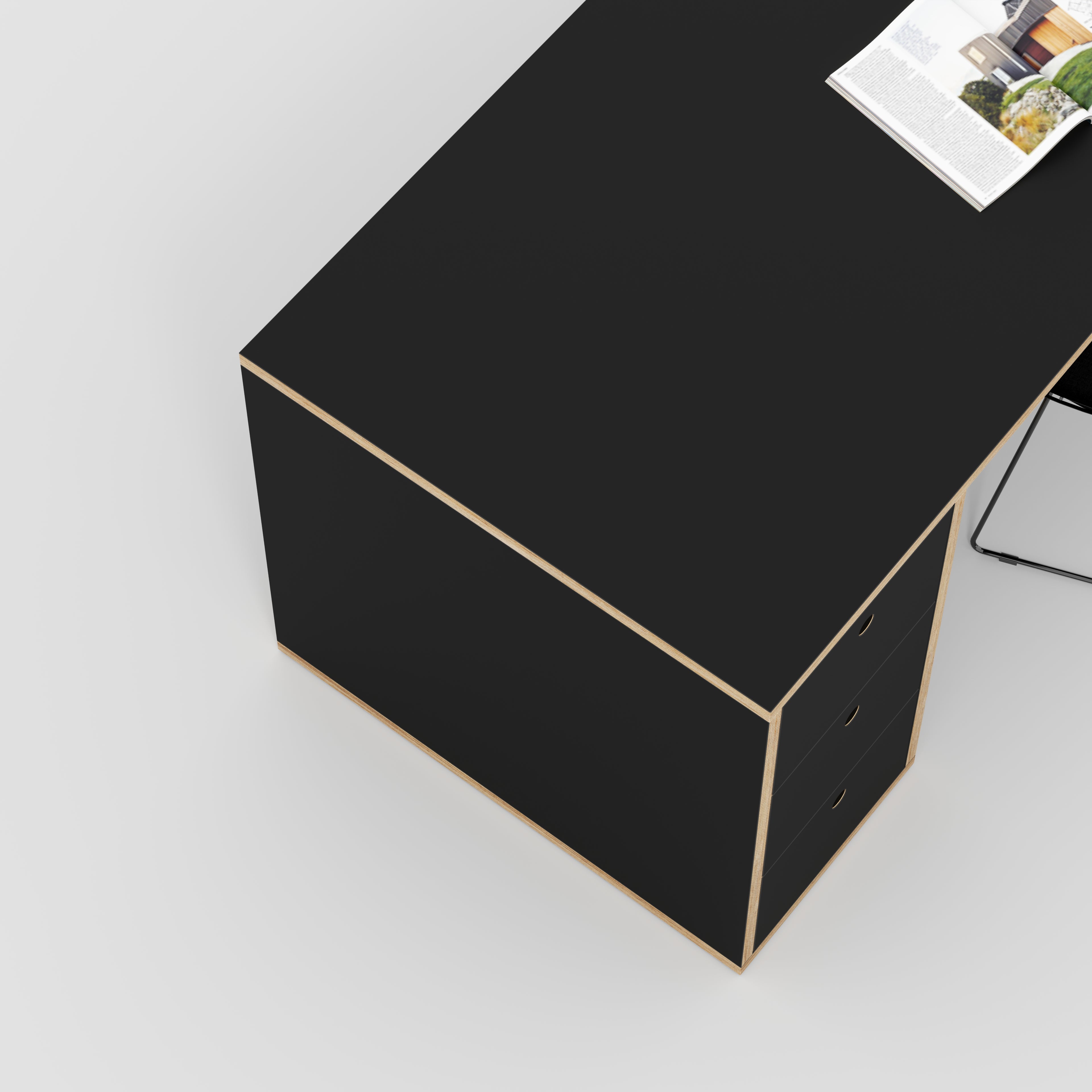 Plywood Desk with Storage Type 1 LH - Drawers - Formica Diamond Black - 2000(w) x 800(d) x 750(h)