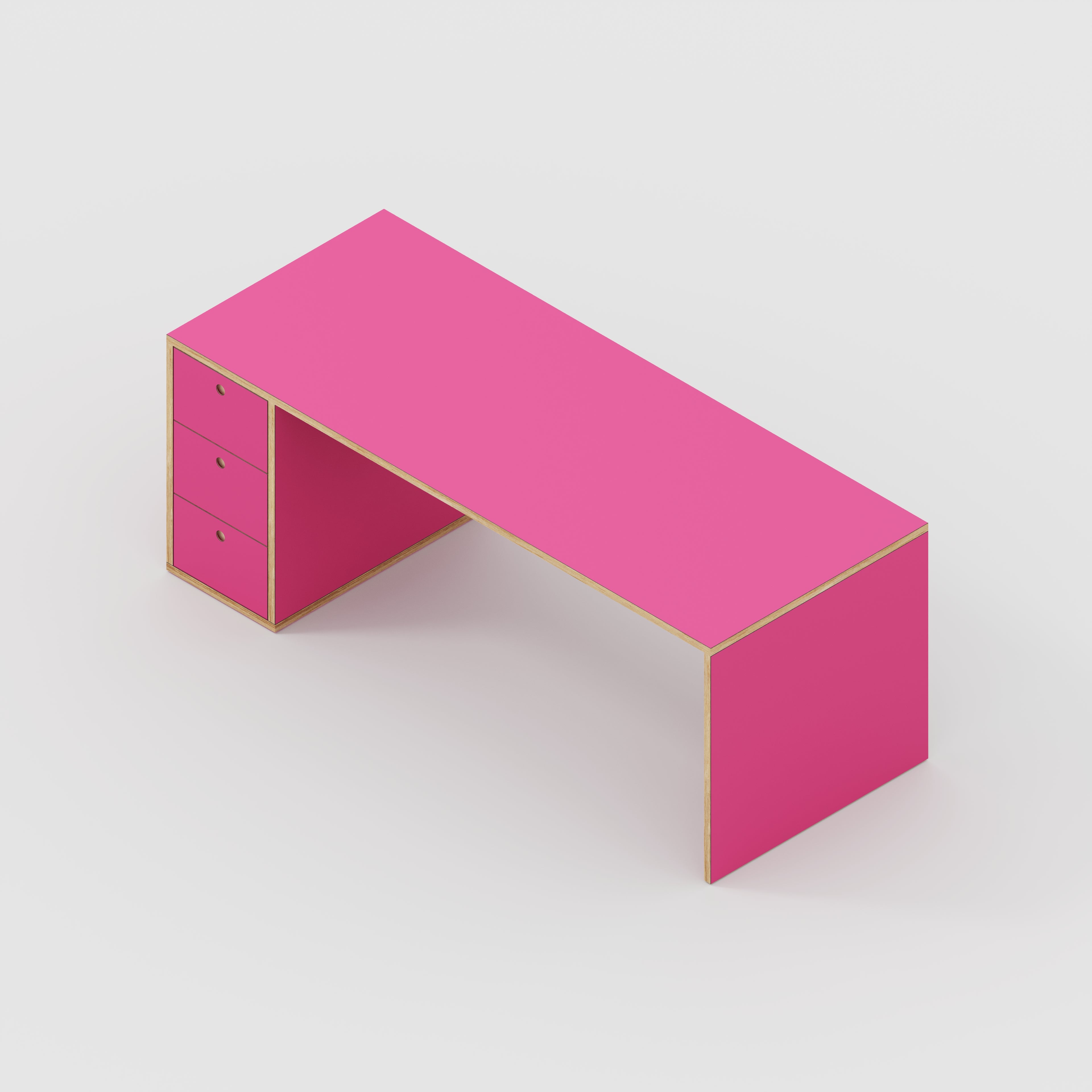 Plywood Desk with Storage Type 1 LH - Drawers - Formica Juicy Pink - 2000(w) x 800(d) x 750(h)