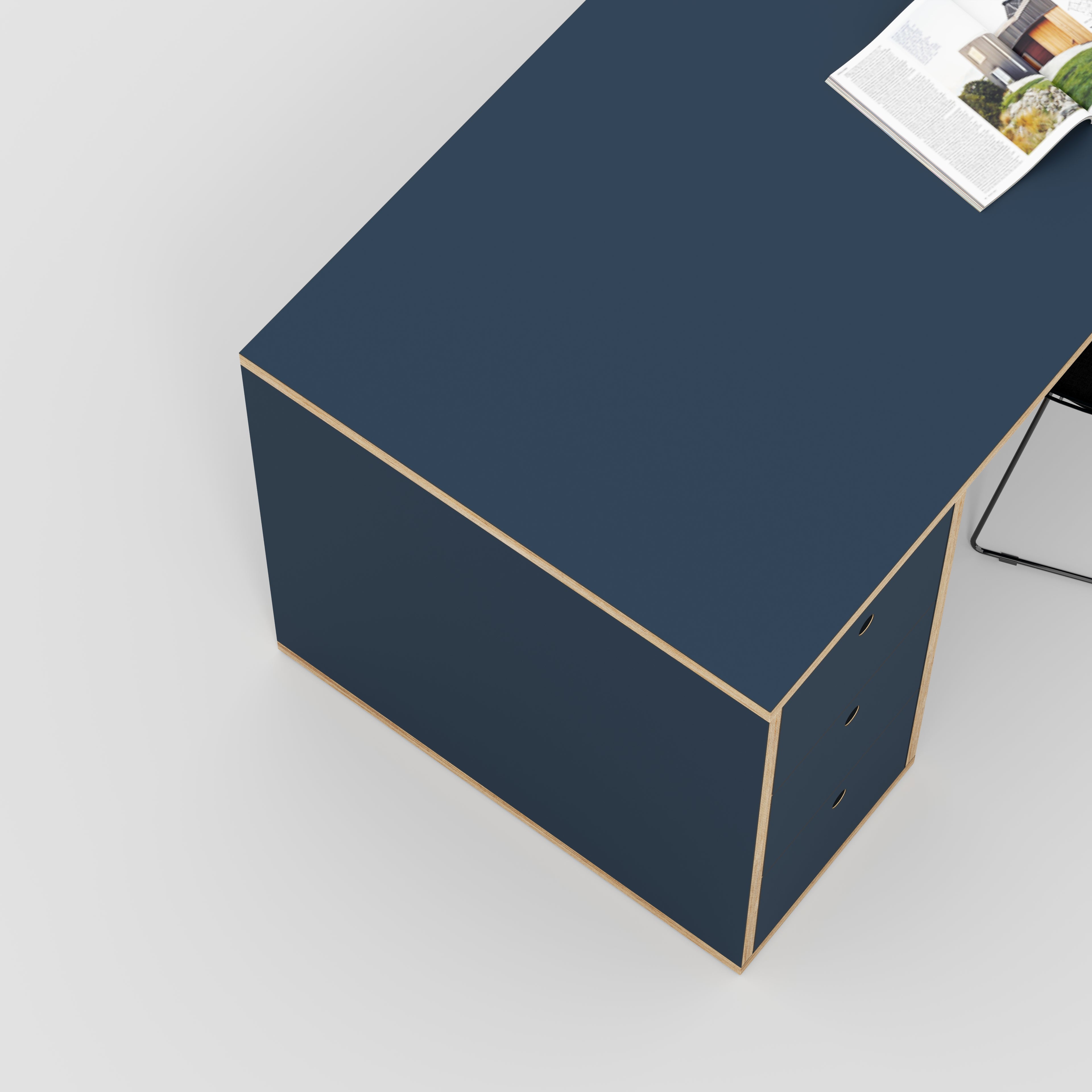 Plywood Desk with Storage Type 1 LH - Drawers - Formica Night Sea Blue - 2000(w) x 800(d) x 750(h)