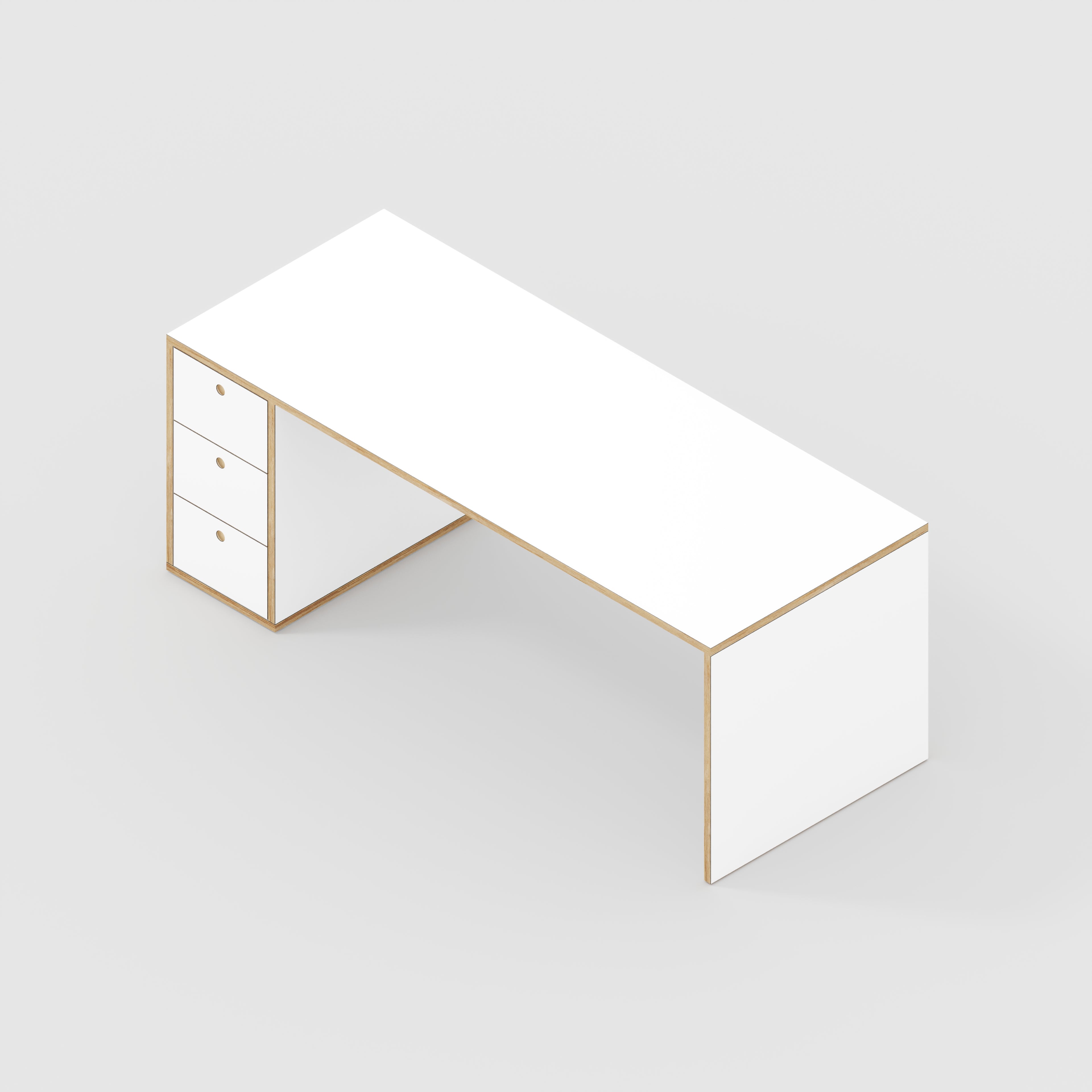 Plywood Desk with Storage Type 1 LH - Drawers - Formica White - 2000(w) x 800(d) x 750(h)