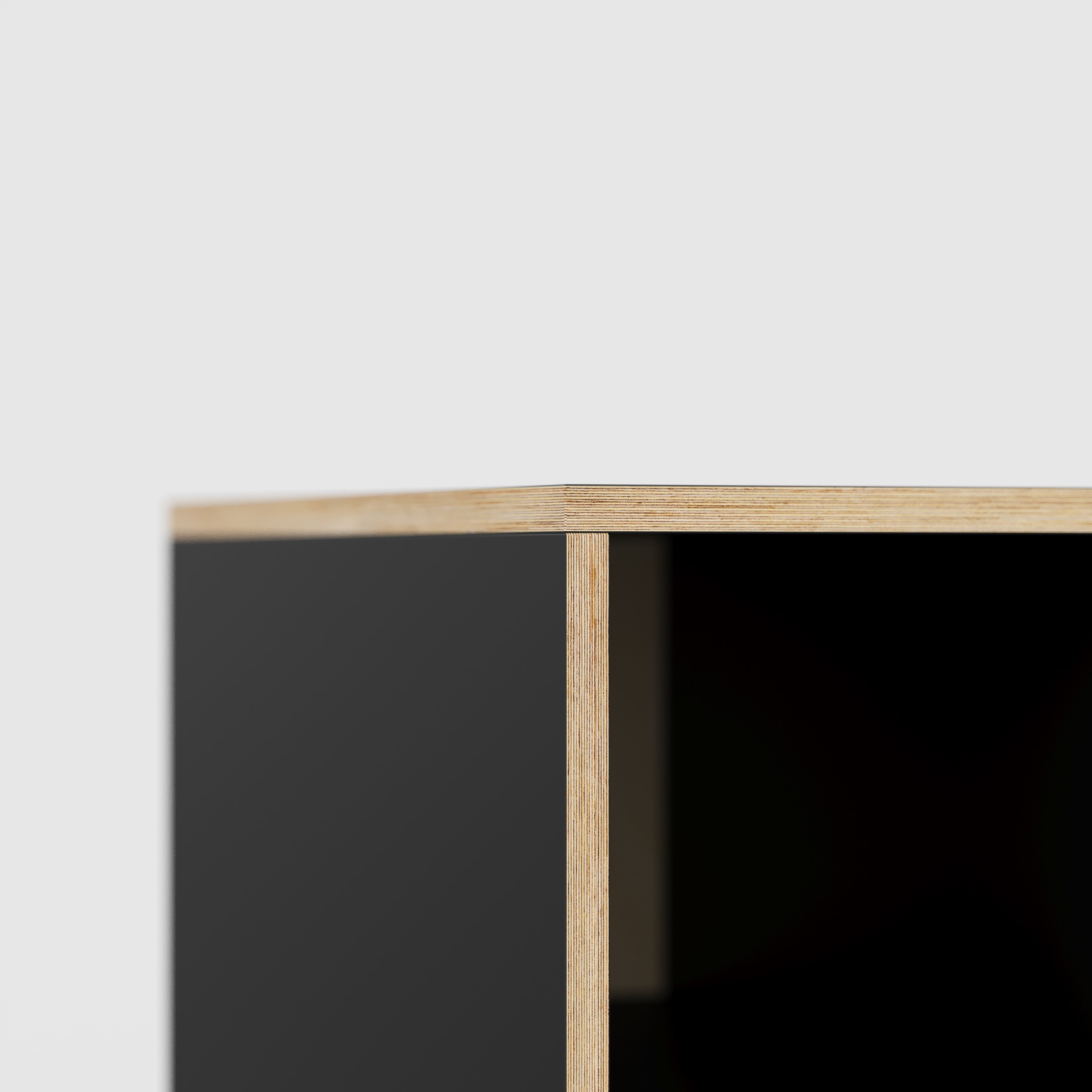 Plywood Desk with Storage Type 1 LH - Open Shelves - Formica Diamond Black - 1600(w) x 800(d) x 750(h)