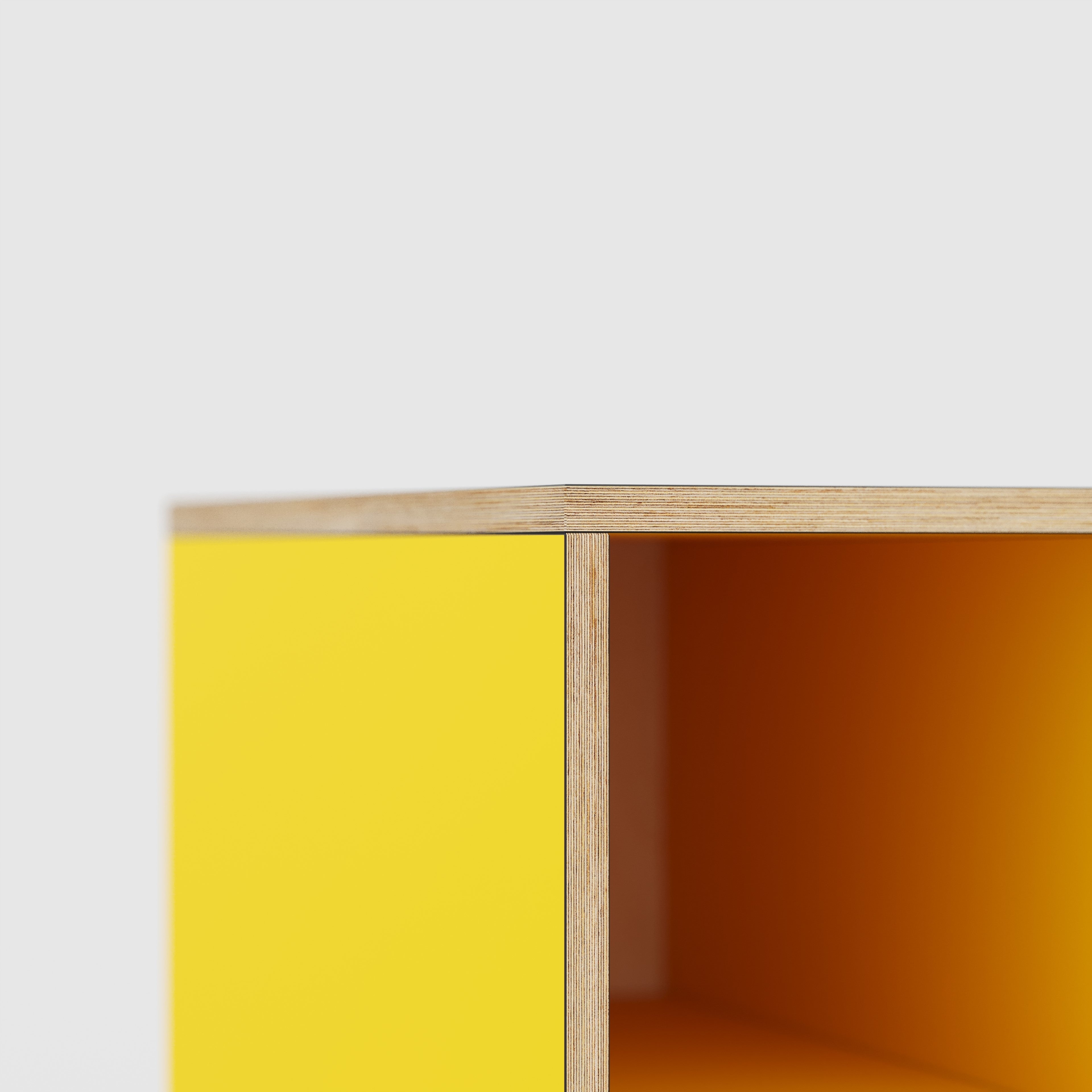 Plywood Desk with Storage Type 1 LH - Open Shelves - Formica Chrome Yellow - 2000(w) x 800(d) x 750(h)