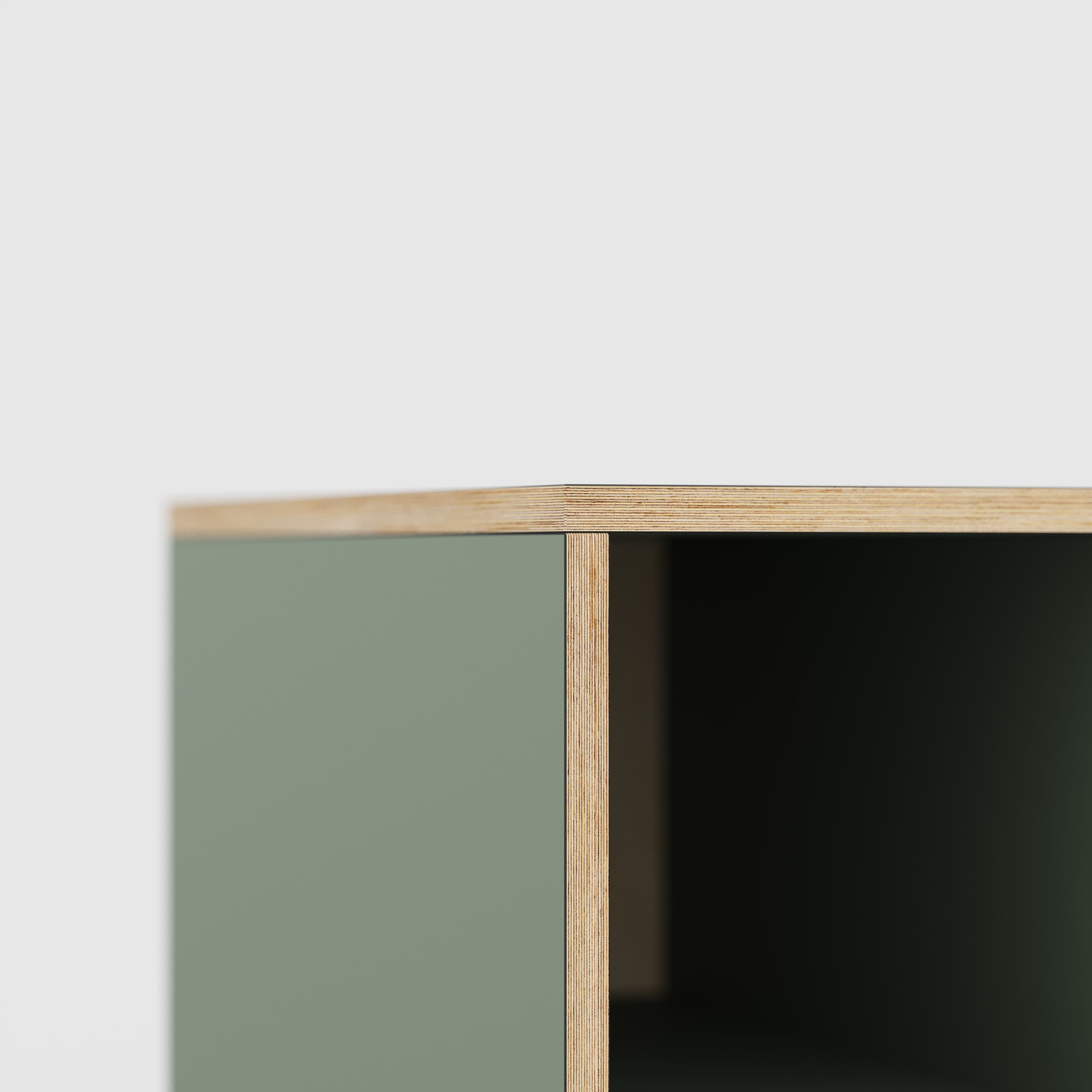 Plywood Desk with Storage Type 1 LH - Open Shelves - Formica Green Slate - 2000(w) x 800(d) x 750(h)