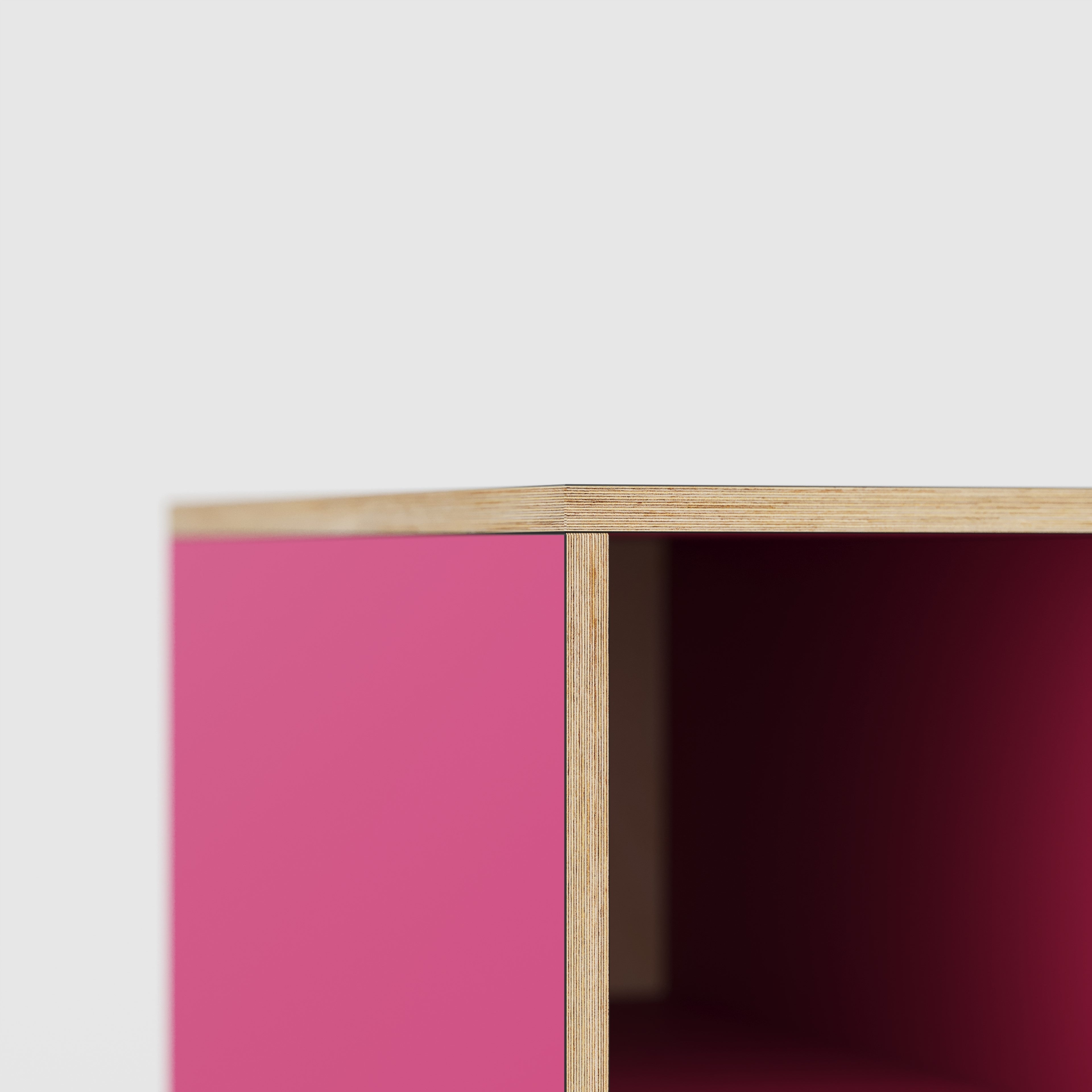 Plywood Desk with Storage Type 1 LH - Open Shelves - Formica Juicy Pink - 2000(w) x 800(d) x 750(h)