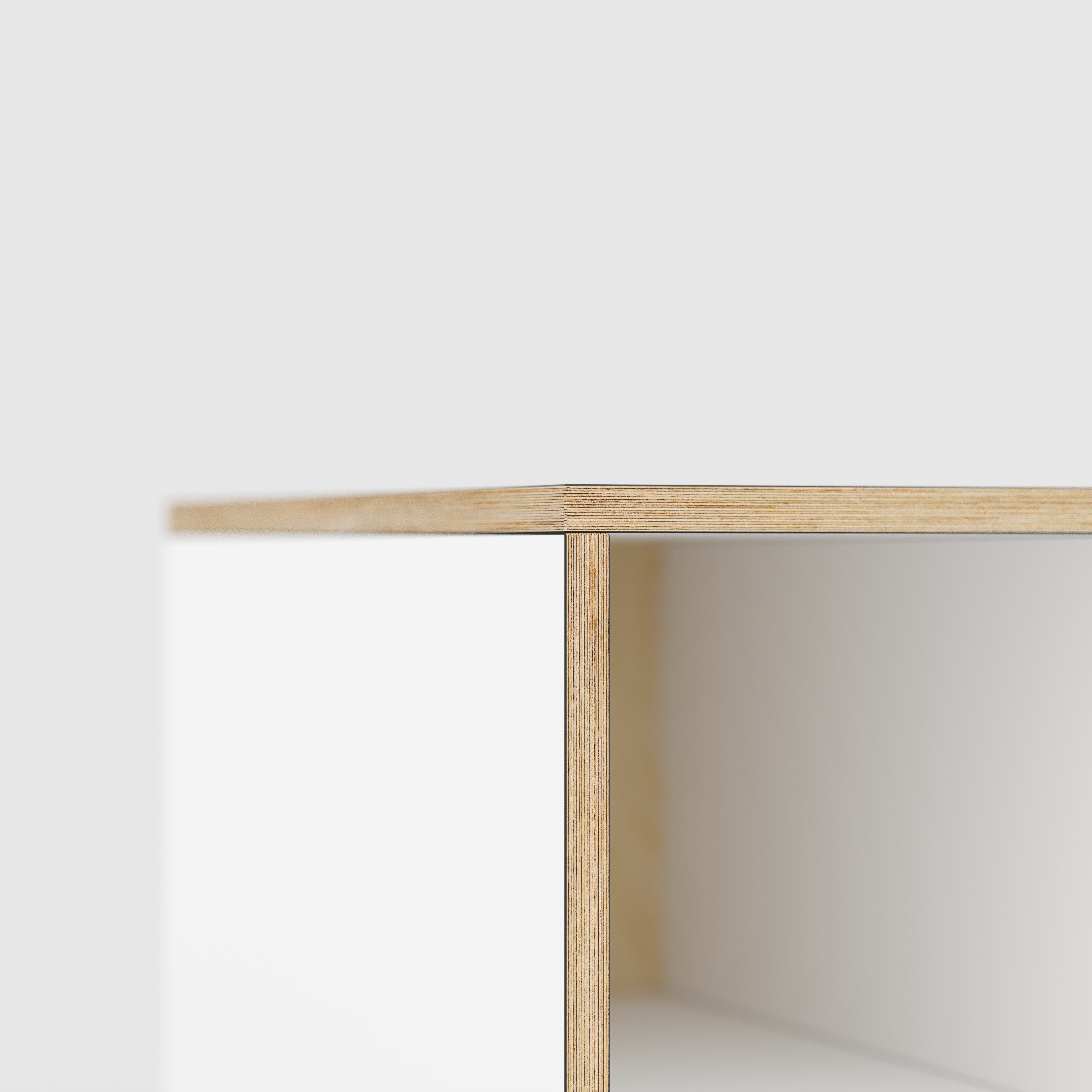 Plywood Desk with Storage Type 1 LH - Open Shelves - Formica White - 2000(w) x 800(d) x 750(h)