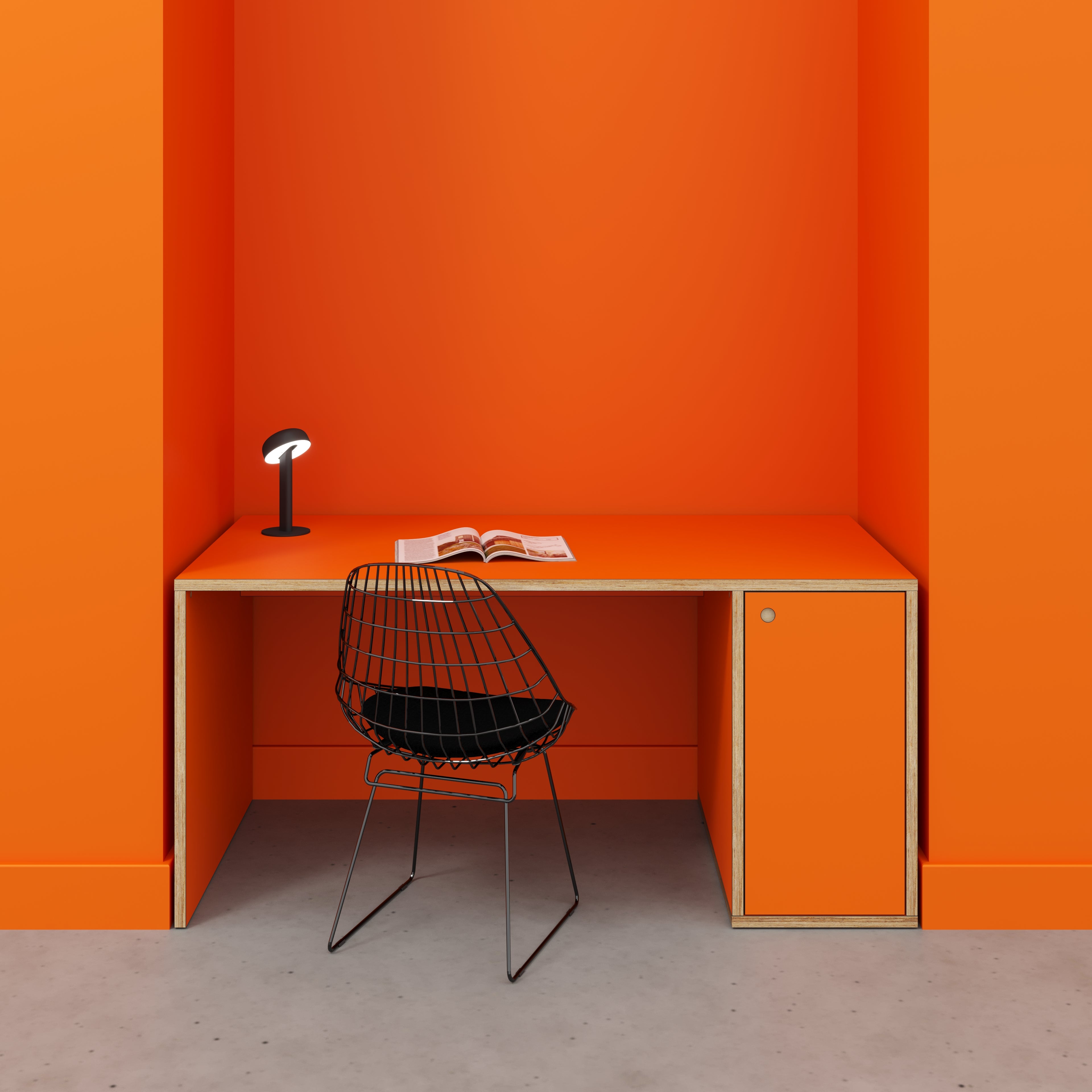 Plywood Desk with Storage Type 1 RH - Door - Formica Levante Orange - 1600(w) x 800(d) x 750(h)