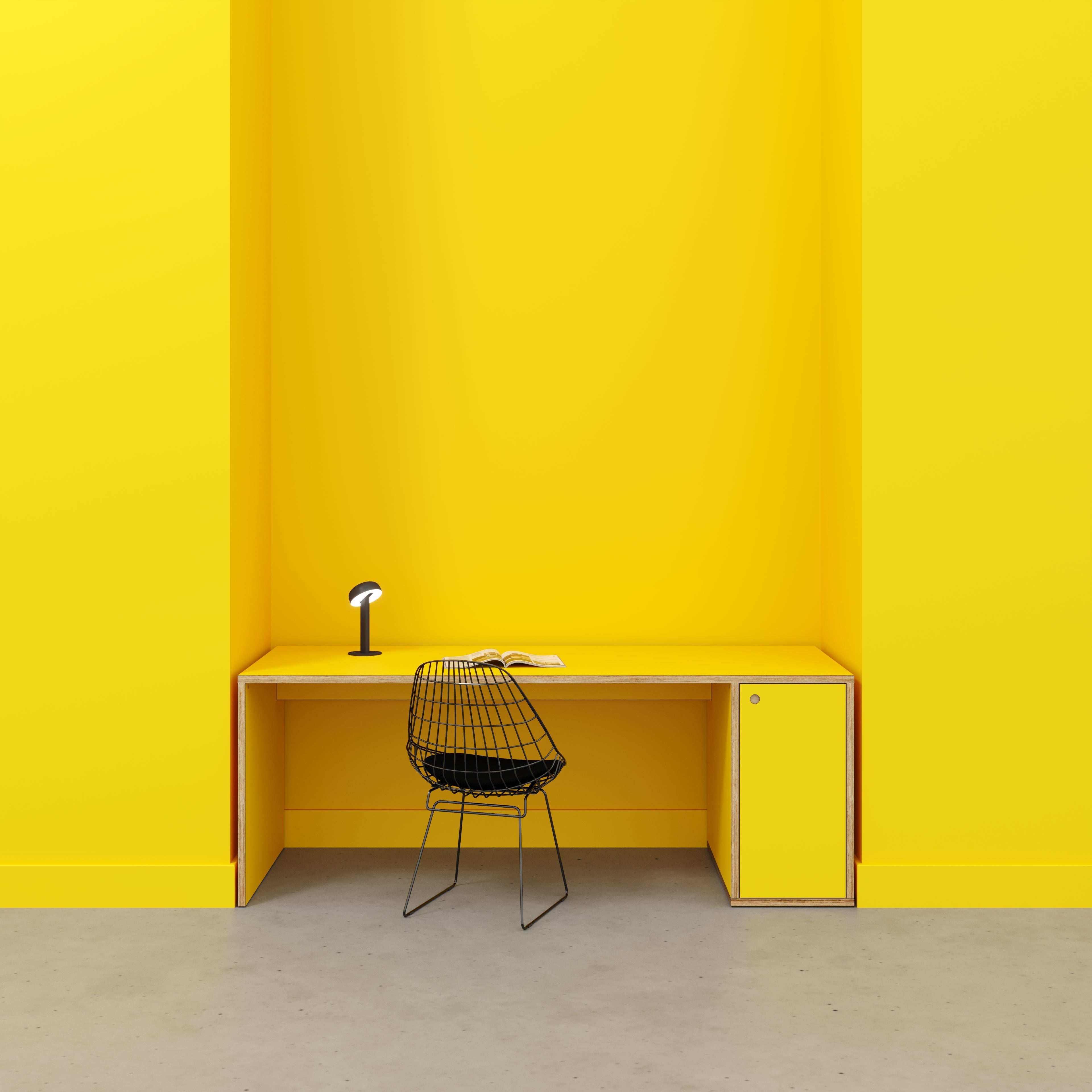 Plywood Desk with Storage Type 1 RH - Door - Formica Chrome Yellow - 2000(w) x 800(d) x 750(h)