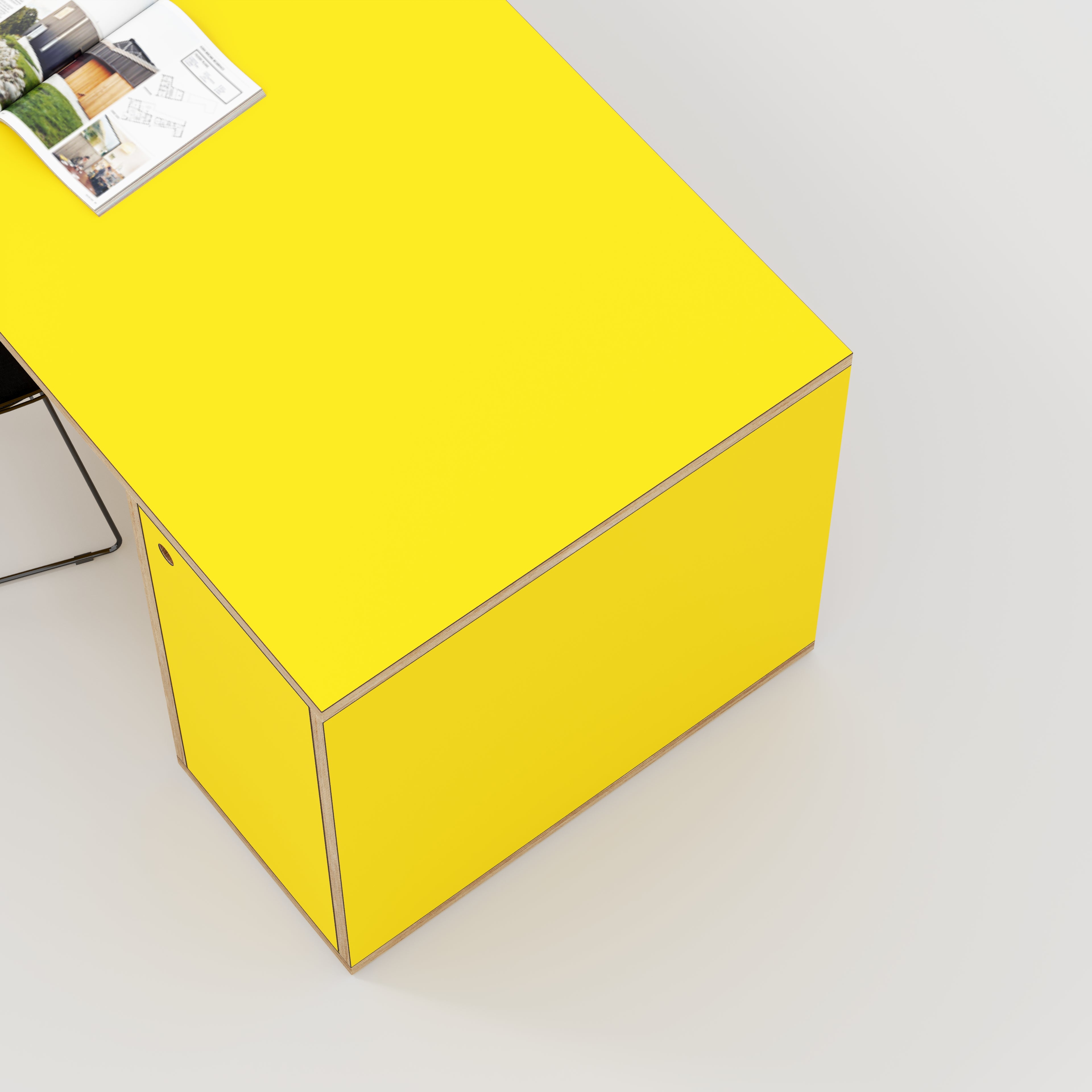 Plywood Desk with Storage Type 1 RH - Door - Formica Chrome Yellow - 2000(w) x 800(d) x 750(h)