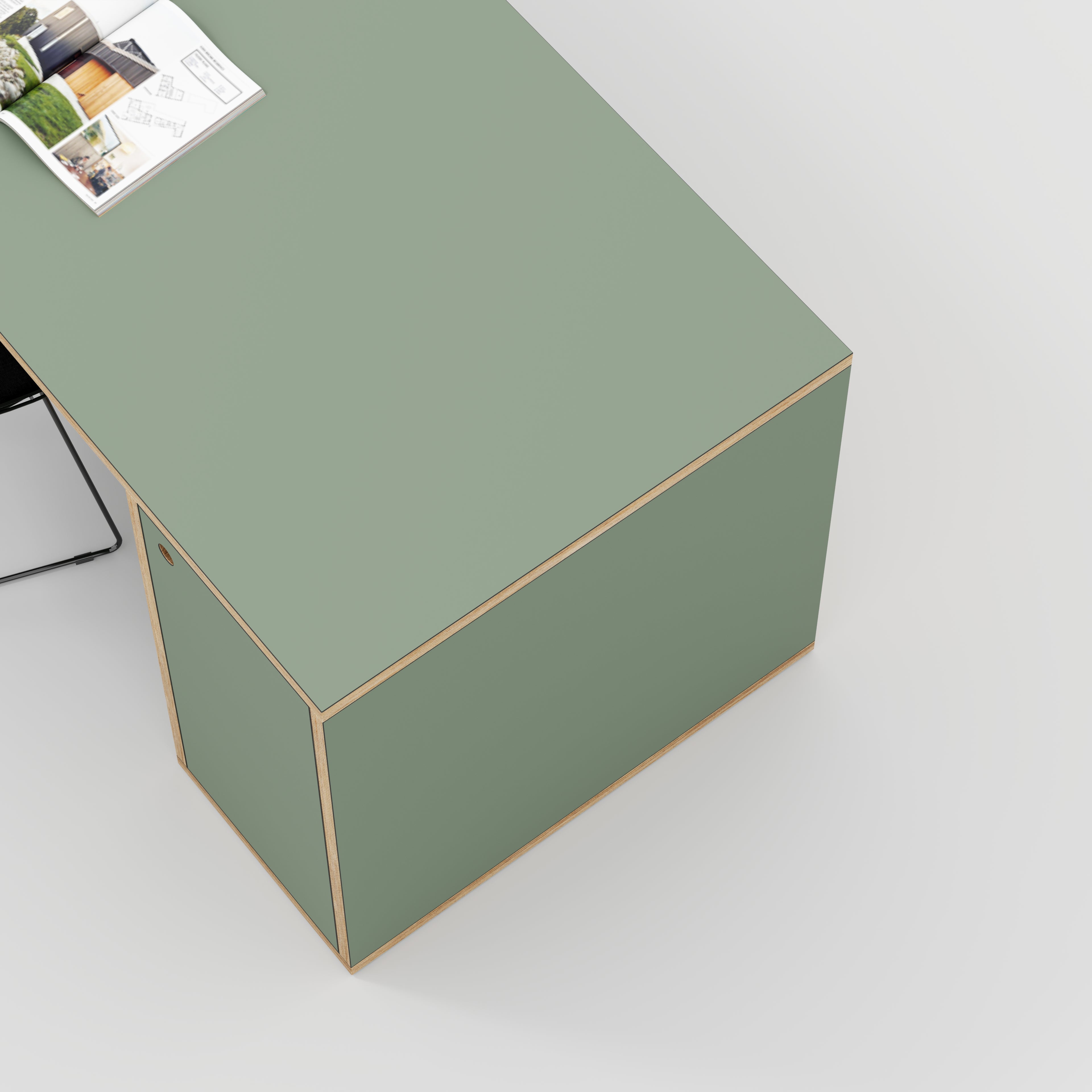 Plywood Desk with Storage Type 1 RH - Door - Formica Green Slate - 2000(w) x 800(d) x 750(h)