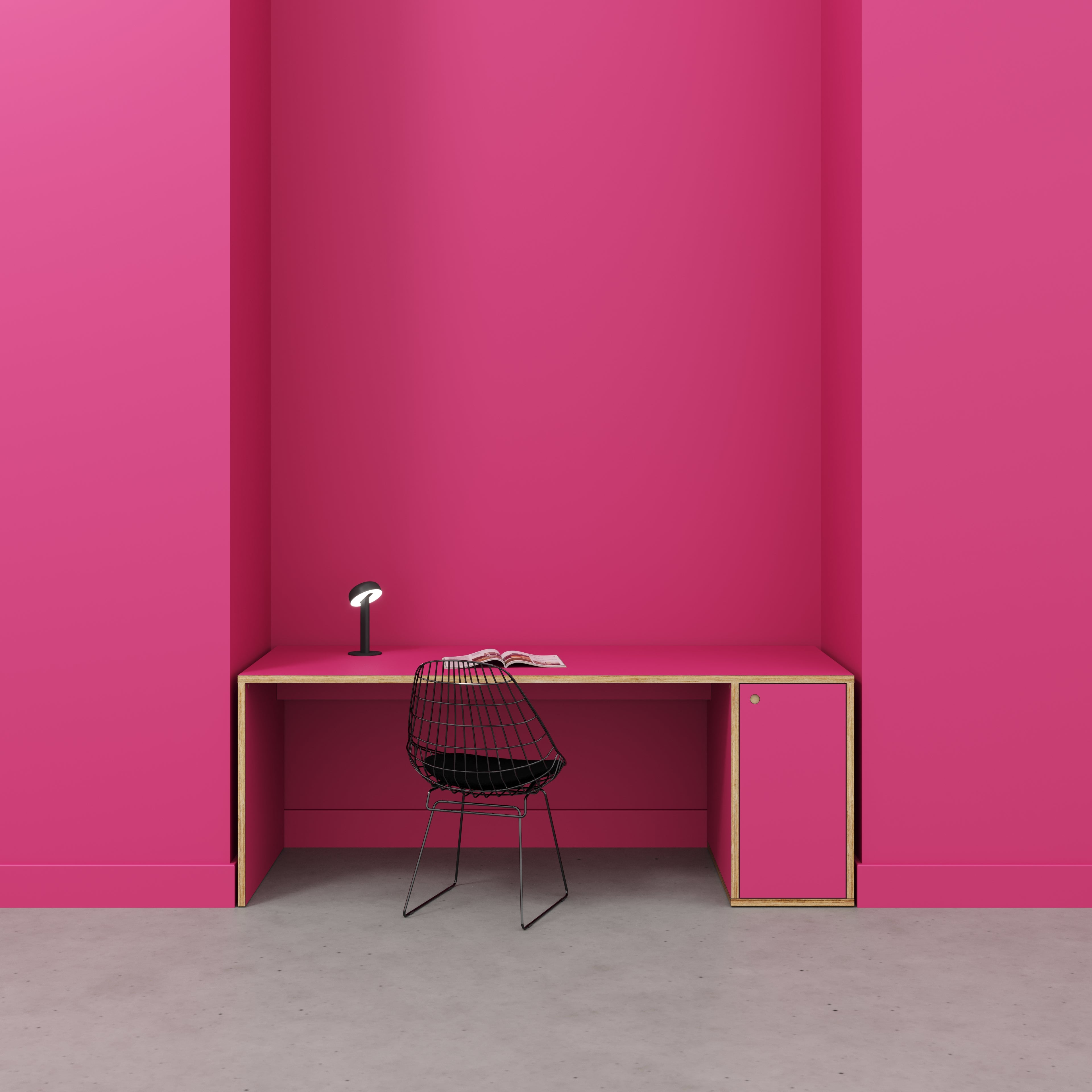 Plywood Desk with Storage Type 1 RH - Door - Formica Juicy Pink - 2000(w) x 800(d) x 750(h)