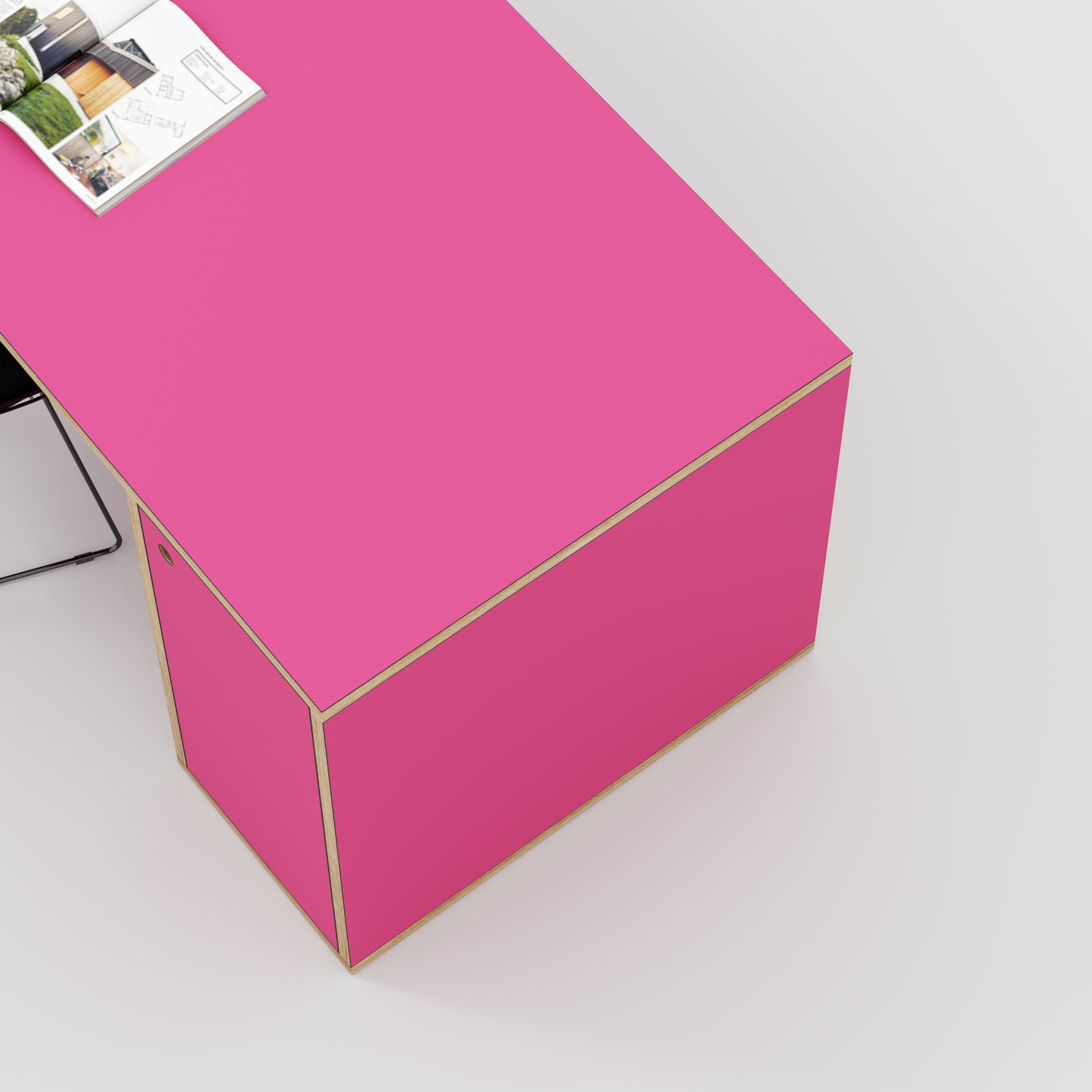 Plywood Desk with Storage Type 1 RH - Door - Formica Juicy Pink - 2000(w) x 800(d) x 750(h)