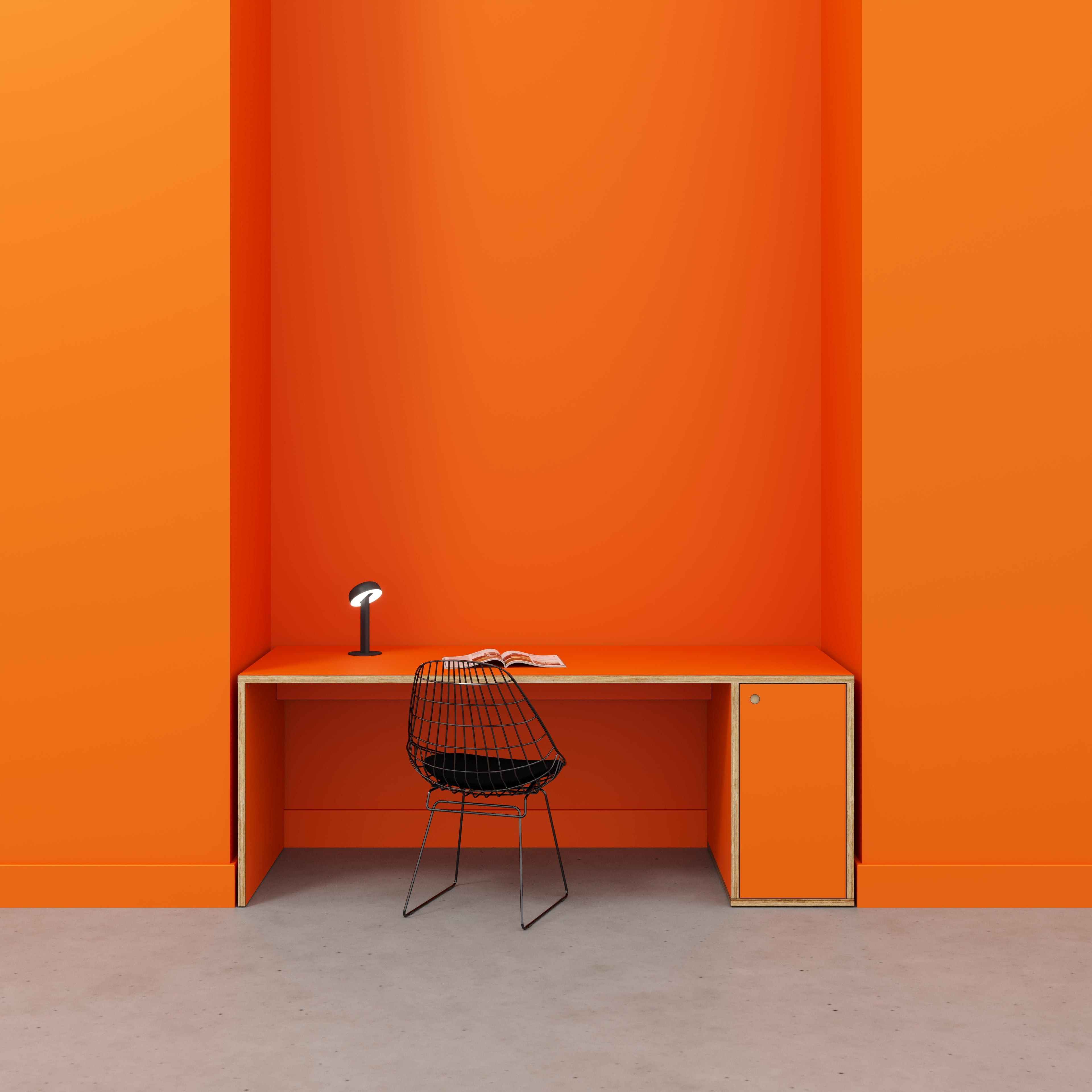 Plywood Desk with Storage Type 1 RH - Door - Formica Levante Orange - 2000(w) x 800(d) x 750(h)