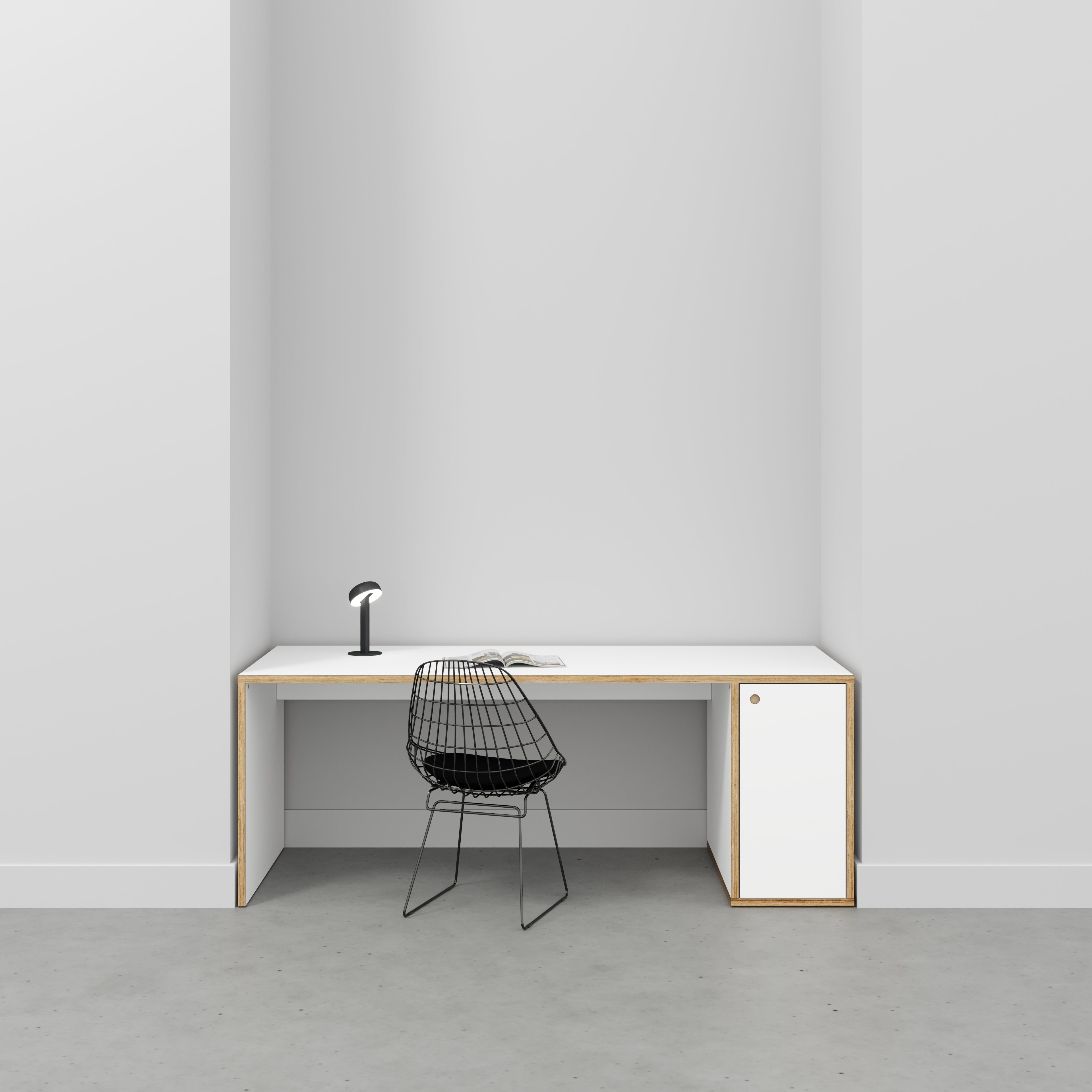 Plywood Desk with Storage Type 1 RH - Door - Formica White - 2000(w) x 800(d) x 750(h)