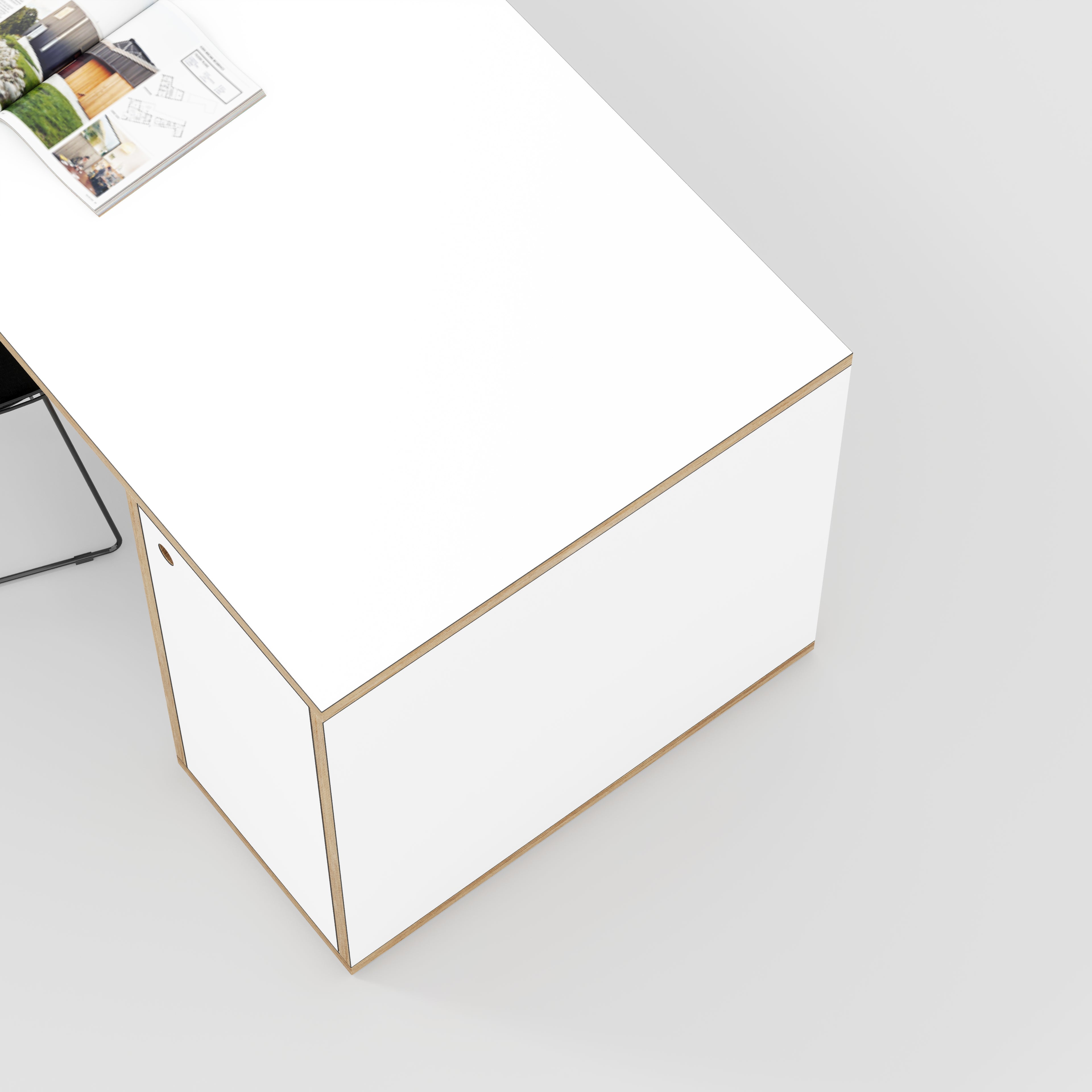 Plywood Desk with Storage Type 1 RH - Door - Formica White - 2000(w) x 800(d) x 750(h)