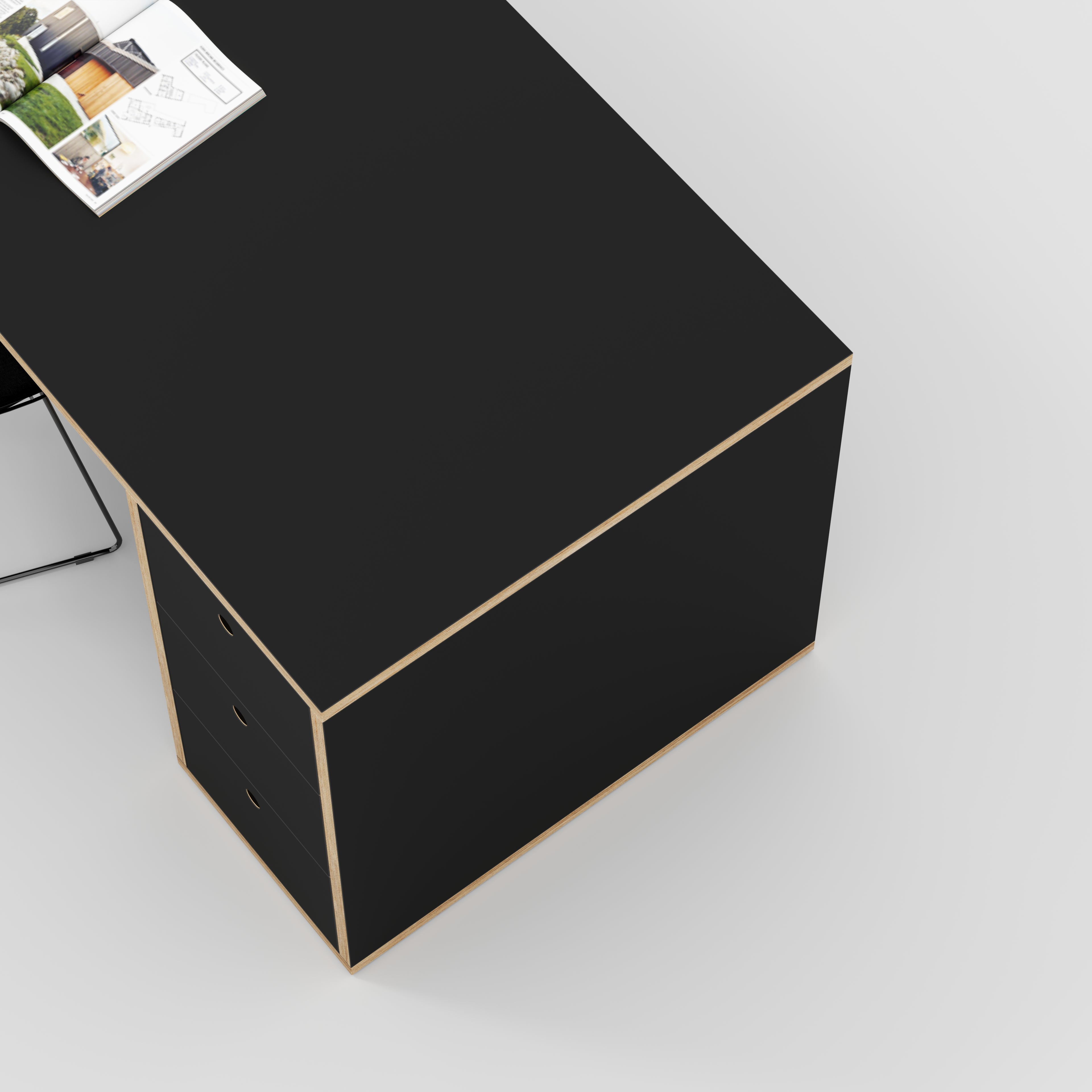 Plywood Desk with Storage Type 1 RH - Drawers - Formica Diamond Black - 2000(w) x 800(d) x 750(h)