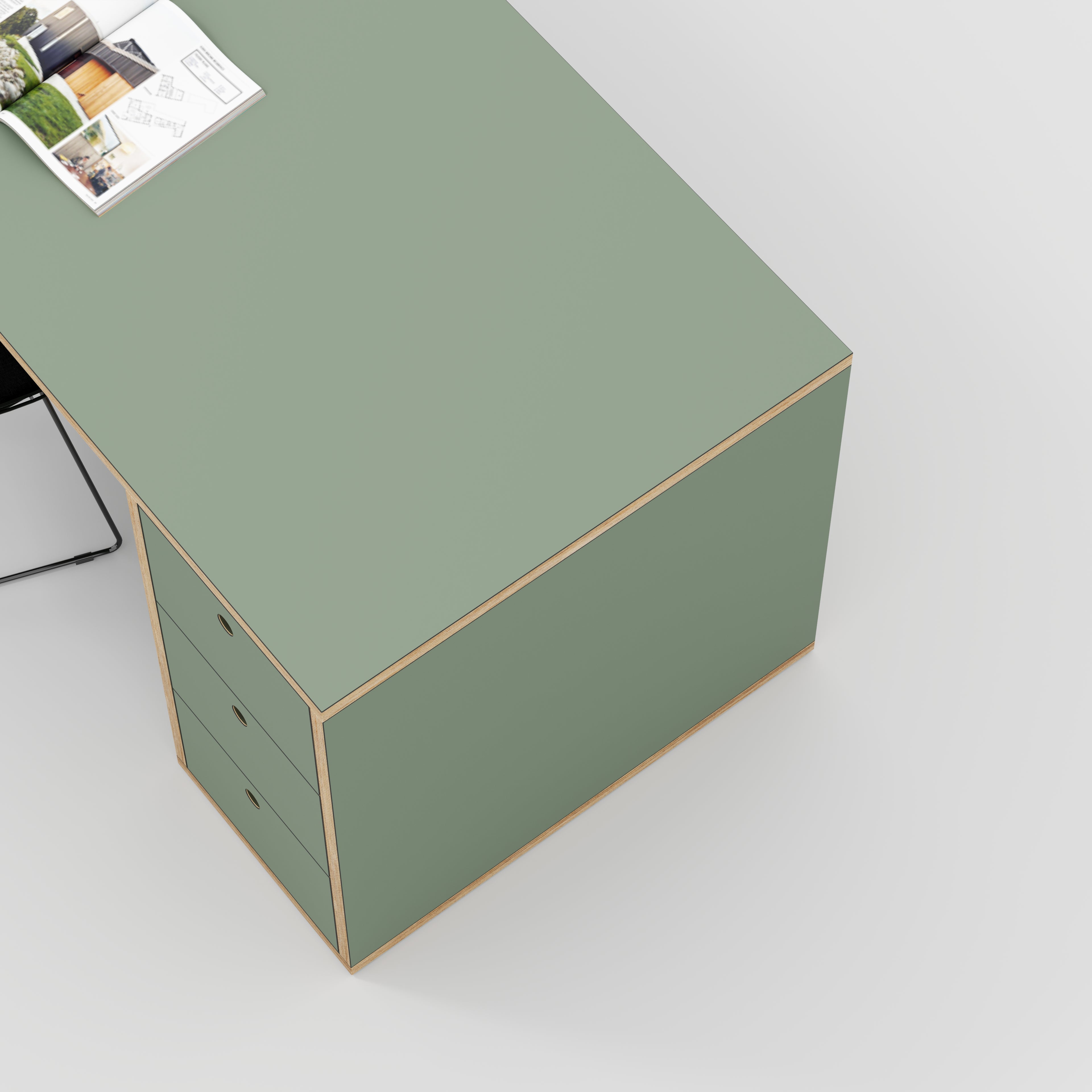 Plywood Desk with Storage Type 1 RH - Drawers - Formica Green Slate - 2000(w) x 800(d) x 750(h)