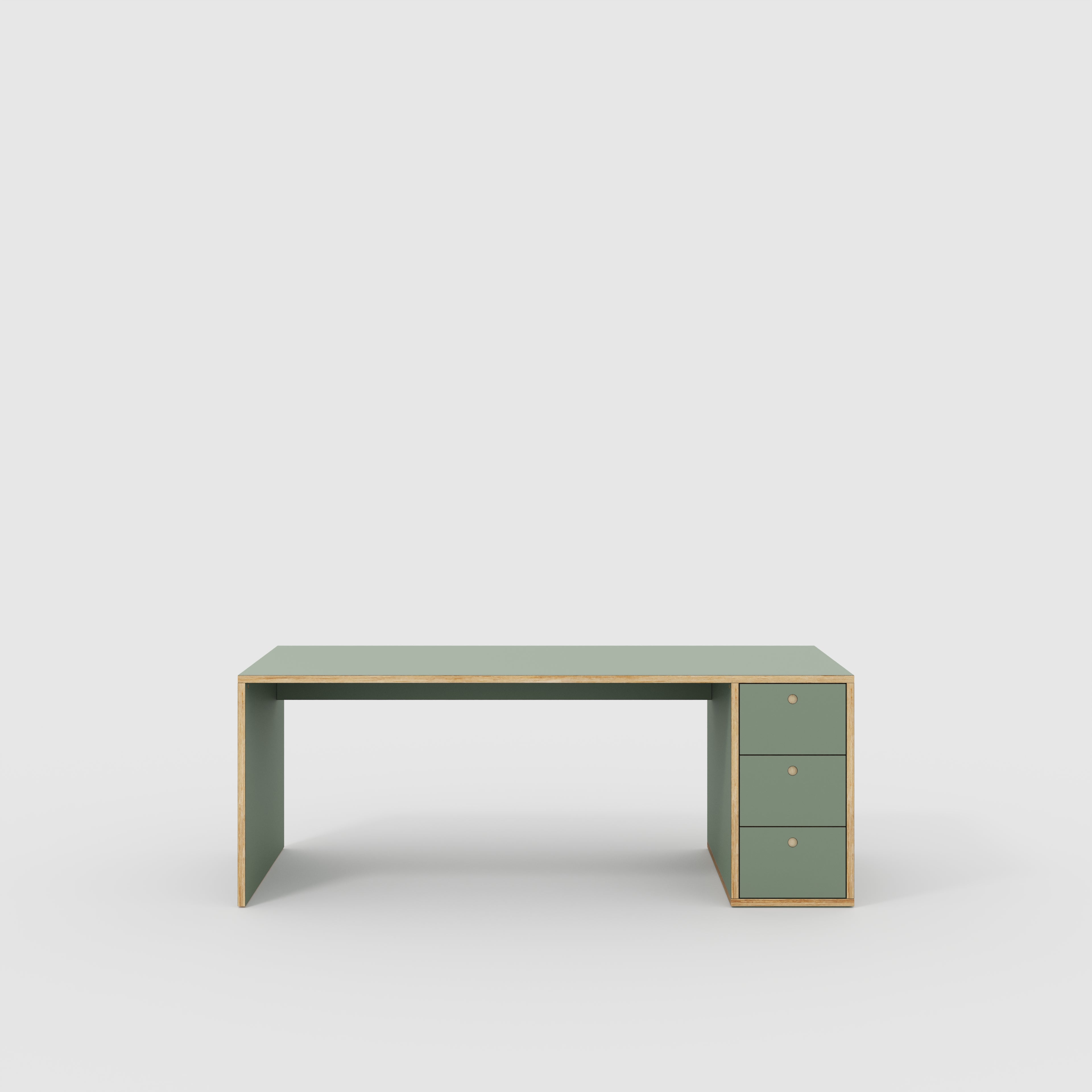 Plywood Desk with Storage Type 1 RH - Drawers - Formica Green Slate - 2000(w) x 800(d) x 750(h)