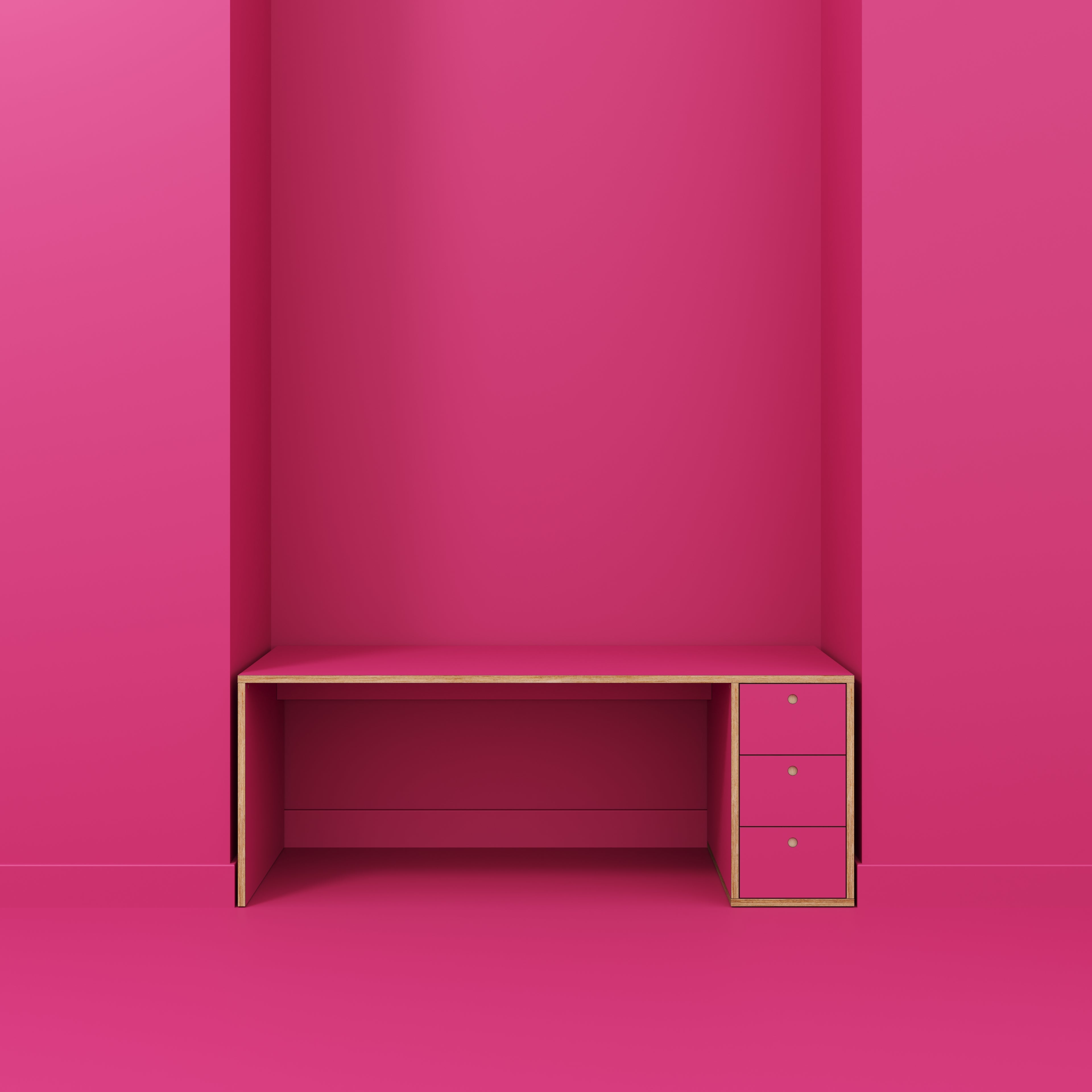 Plywood Desk with Storage Type 1 RH - Drawers - Formica Juicy Pink - 2000(w) x 800(d) x 750(h)