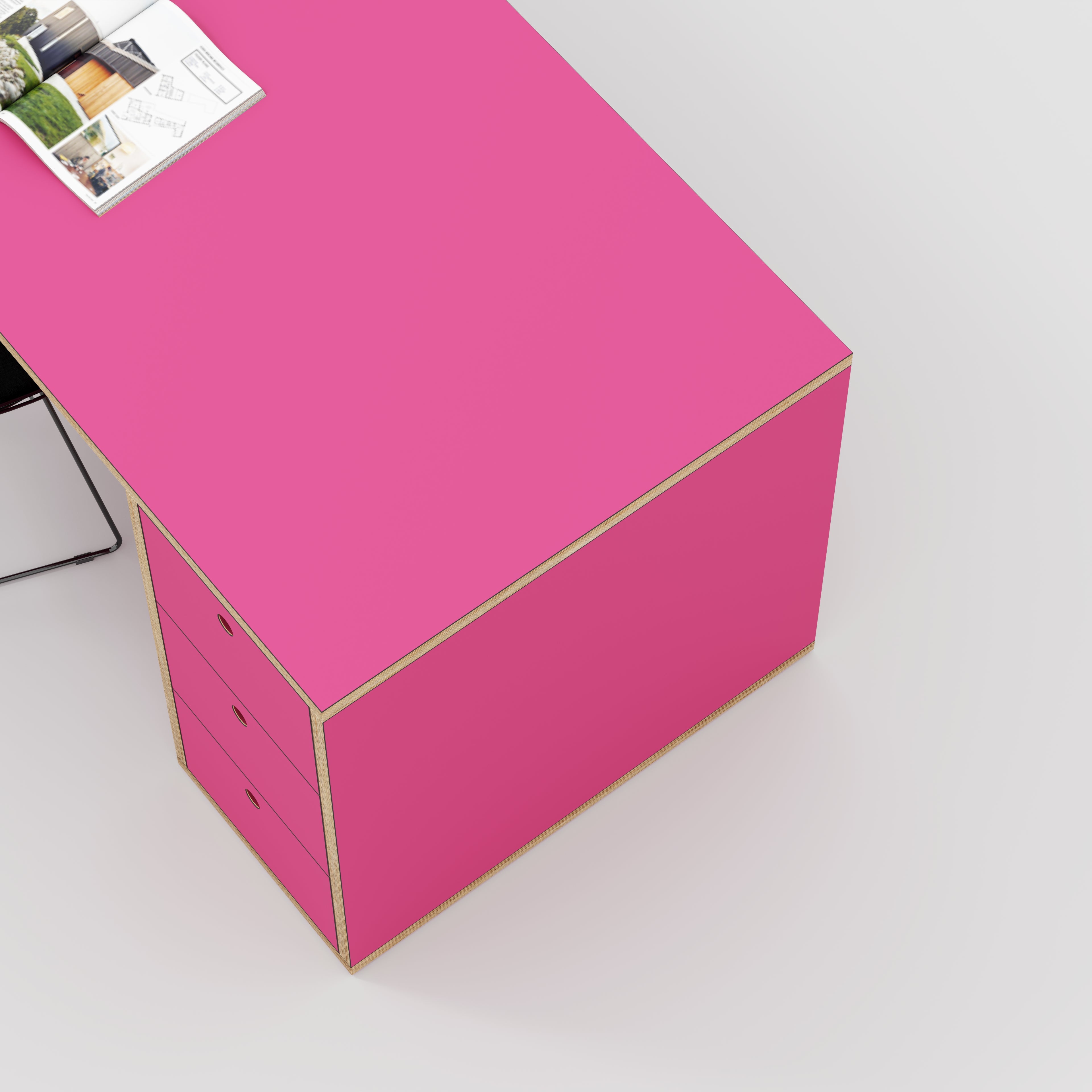 Plywood Desk with Storage Type 1 RH - Drawers - Formica Juicy Pink - 2000(w) x 800(d) x 750(h)