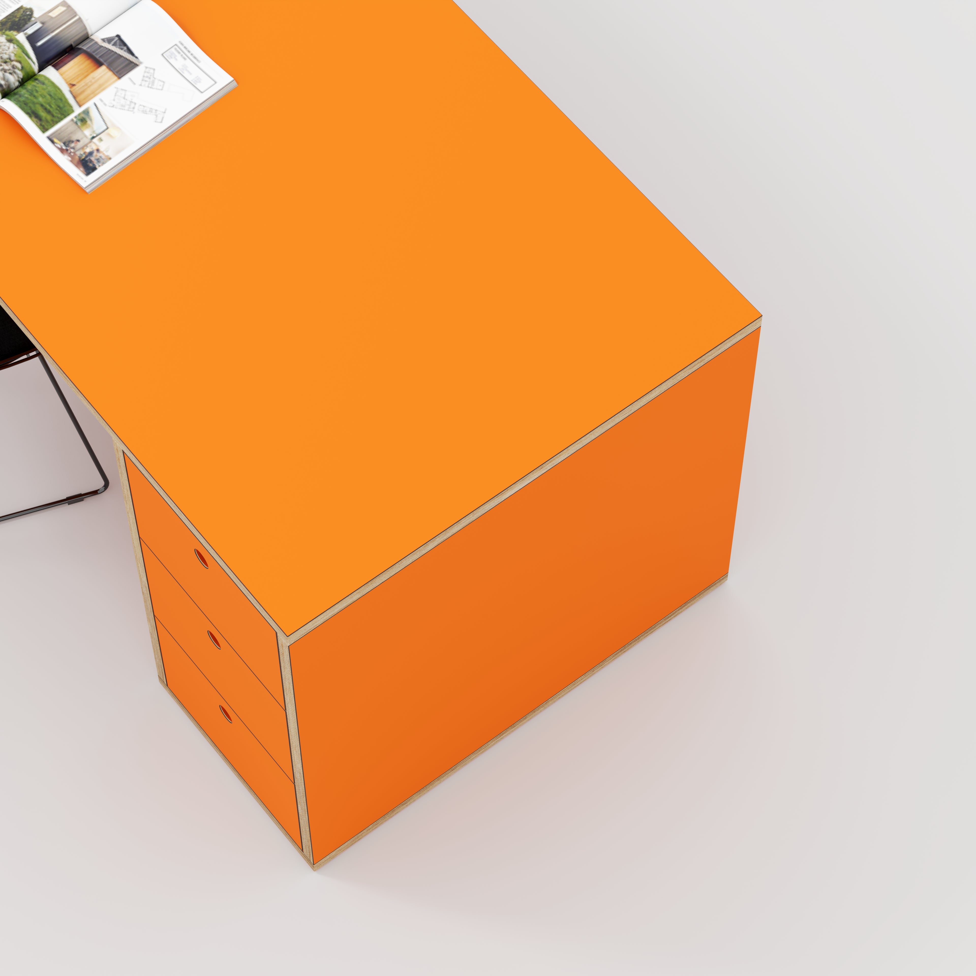 Plywood Desk with Storage Type 1 RH - Drawers - Formica Levante Orange - 2000(w) x 800(d) x 750(h)