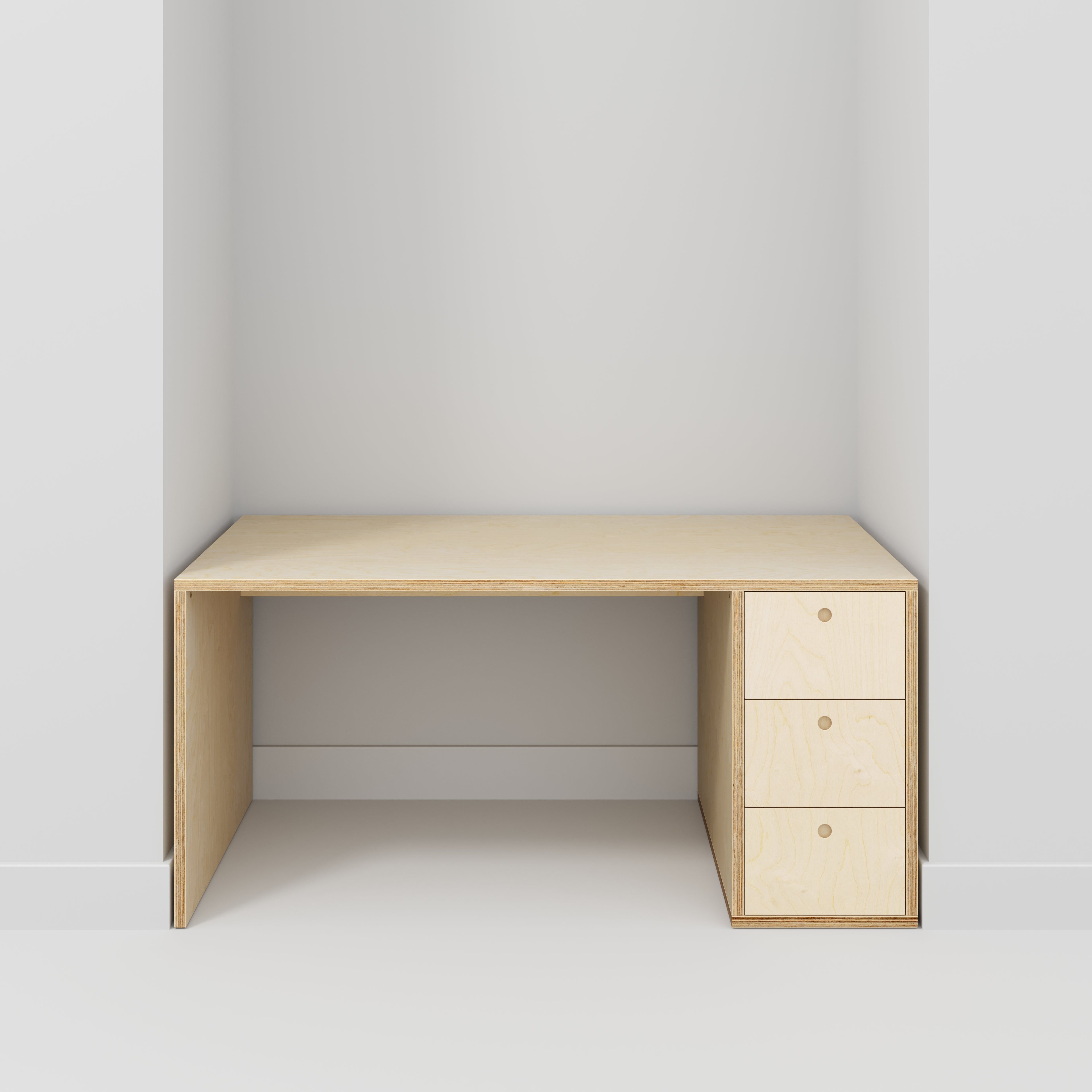 Plywood Desk with Storage Type 1 RH - Drawers - Plywood Birch - 1600(w) x 800(d) x 750(h)