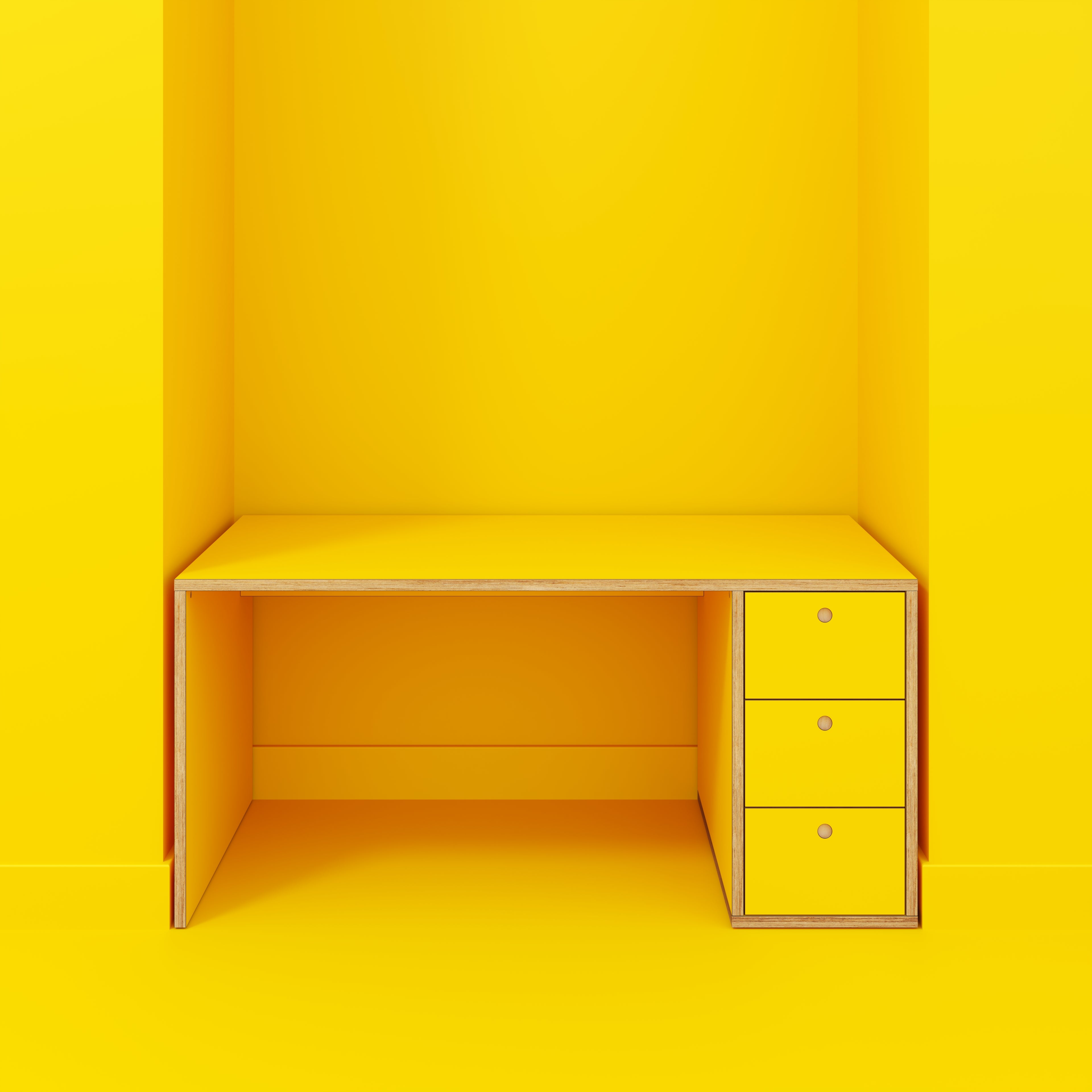 Plywood Desk with Storage Type 1 RH - Drawers - Formica Chrome Yellow - 1600(w) x 800(d) x 750(h)