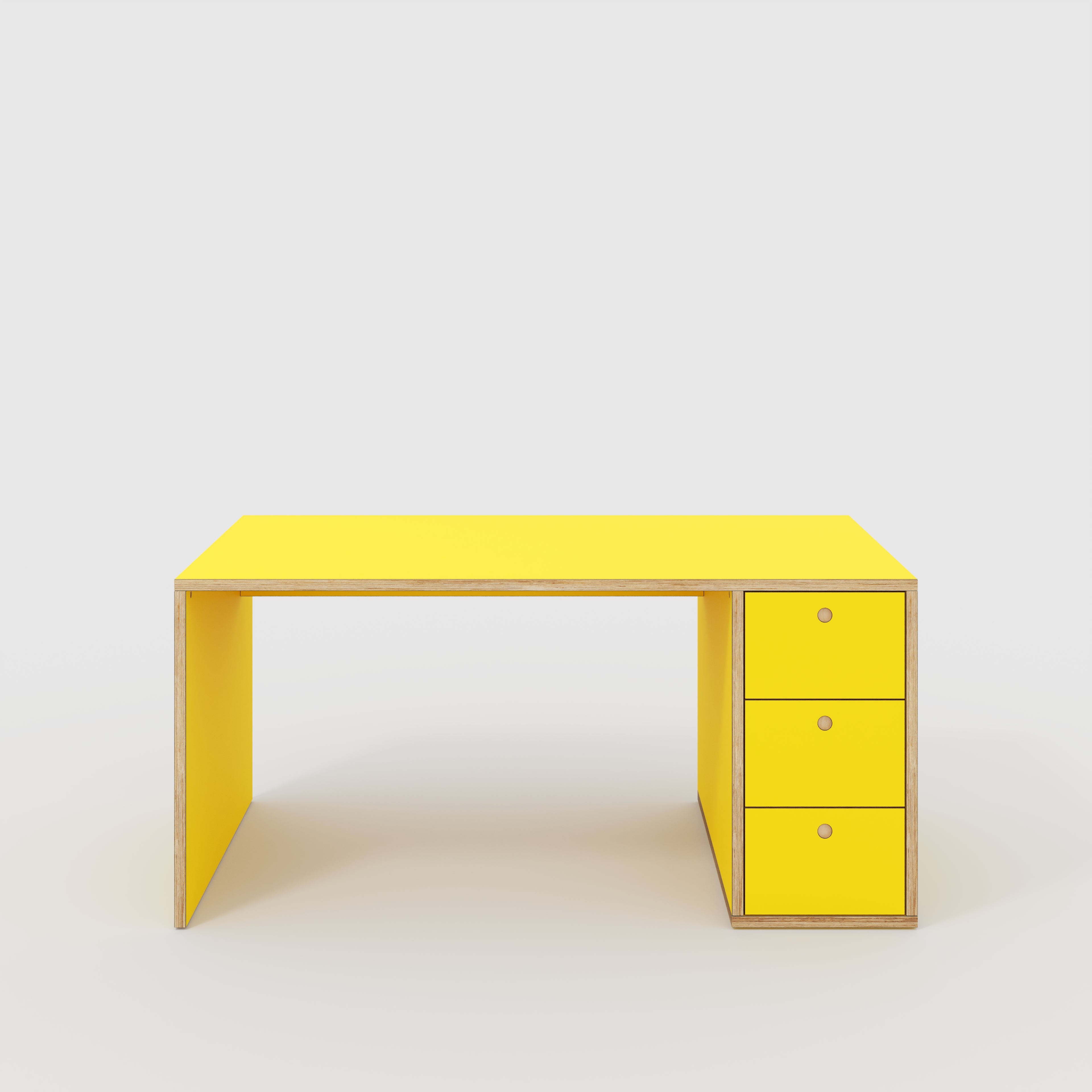 Plywood Desk with Storage Type 1 RH - Drawers - Formica Chrome Yellow - 1600(w) x 800(d) x 750(h)