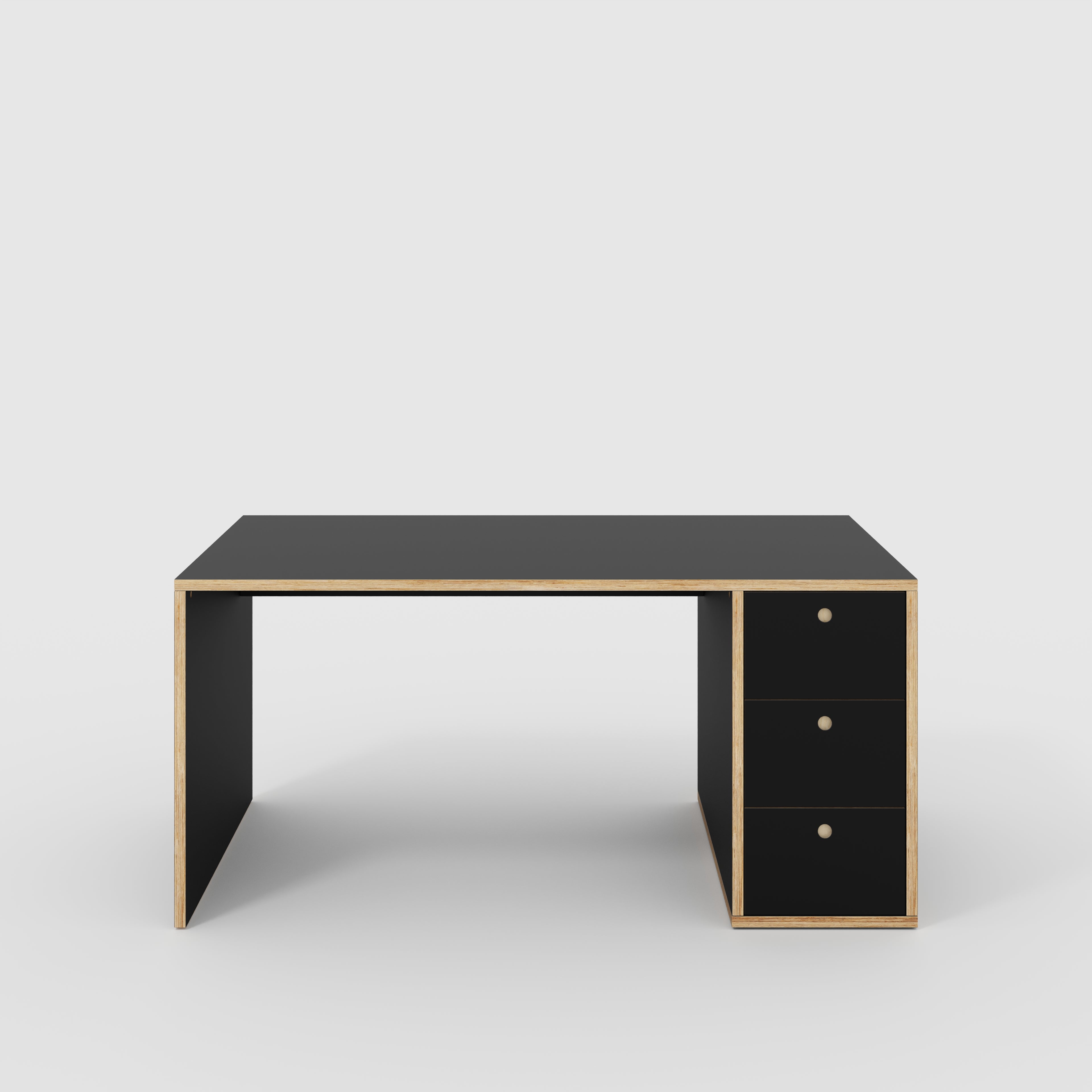 Plywood Desk with Storage Type 1 RH - Drawers - Formica Diamond Black - 1600(w) x 800(d) x 750(h)