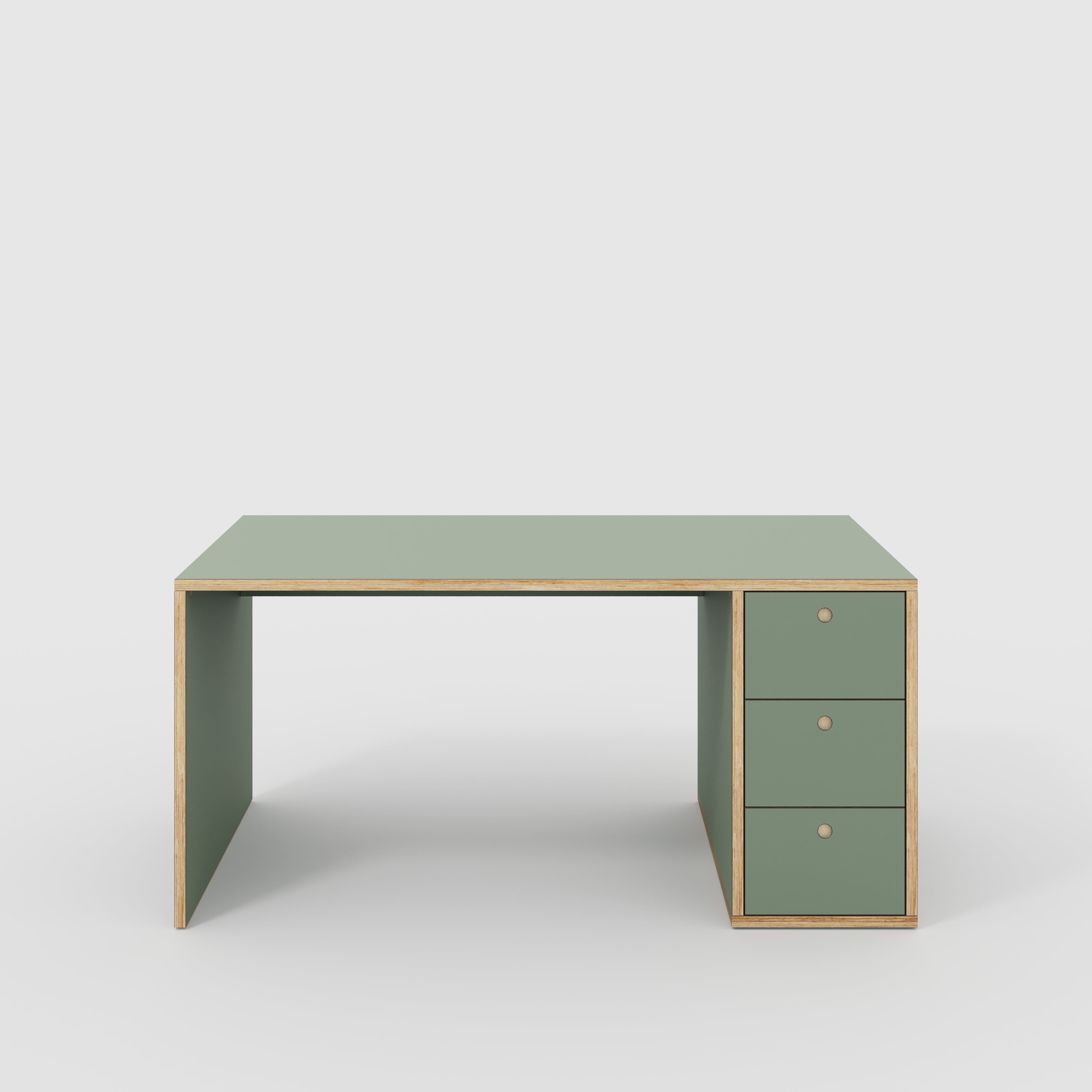 Plywood Desk with Storage Type 1 RH - Drawers - Formica Green Slate - 1600(w) x 800(d) x 750(h)