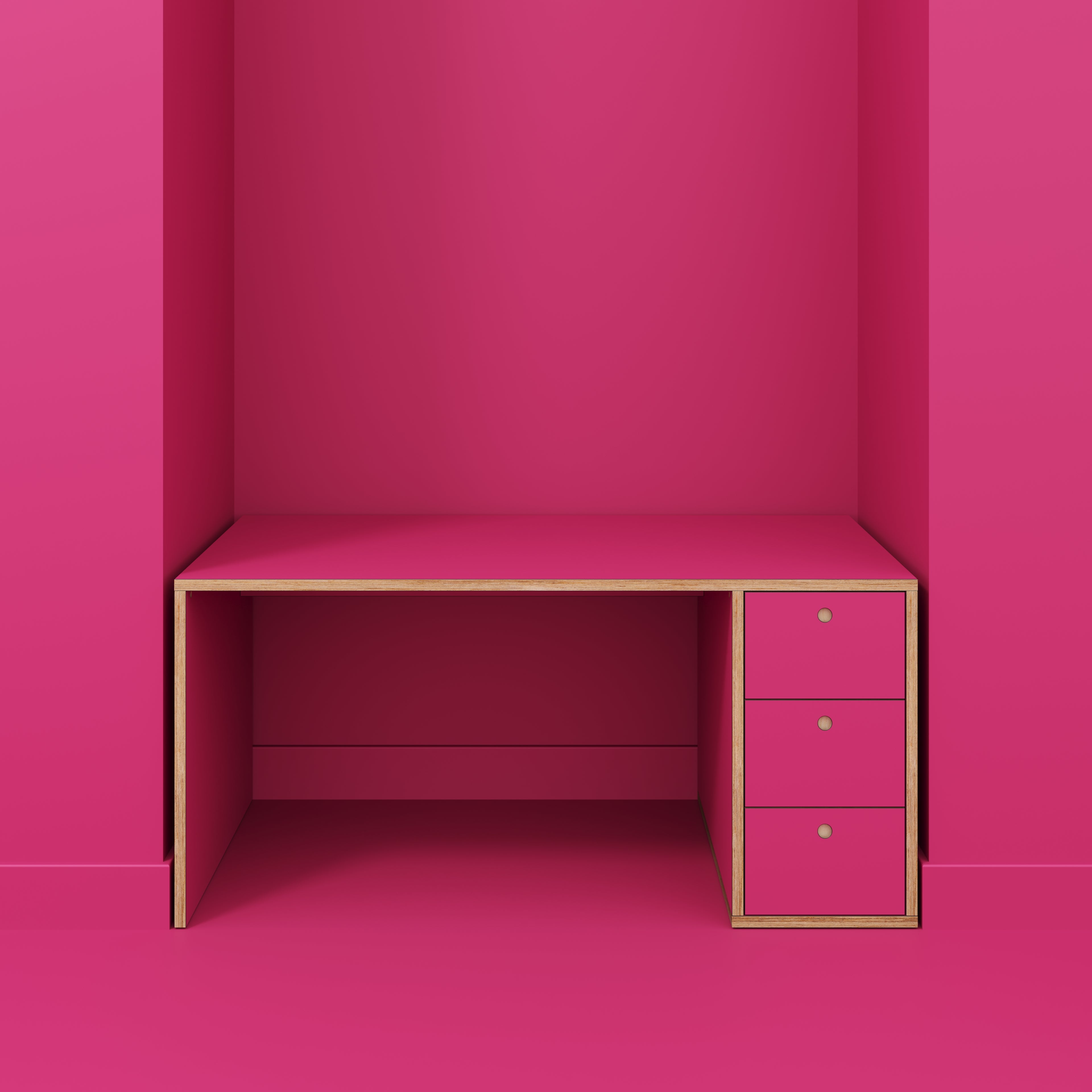 Plywood Desk with Storage Type 1 RH - Drawers - Formica Juicy Pink - 1600(w) x 800(d) x 750(h)