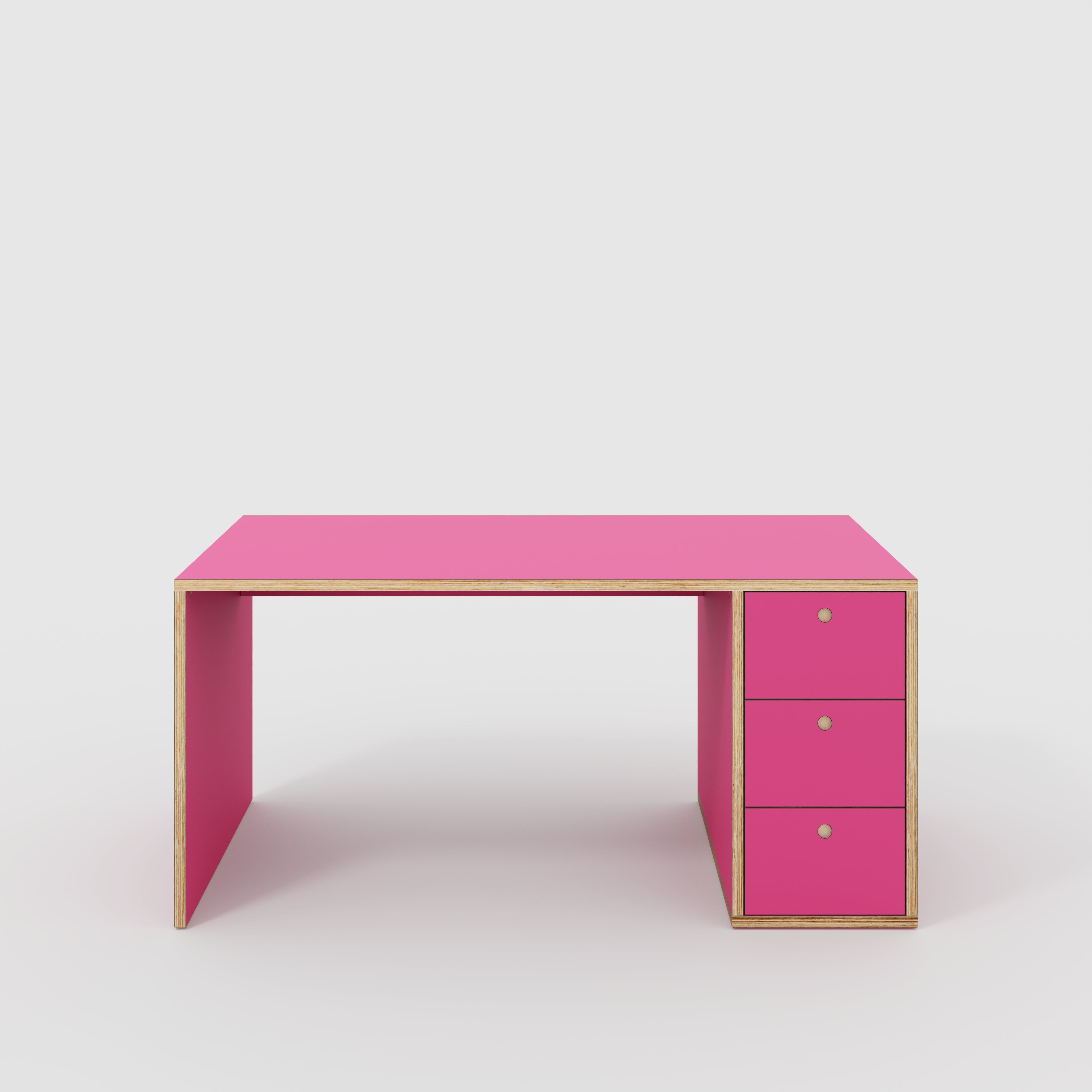 Plywood Desk with Storage Type 1 RH - Drawers - Formica Juicy Pink - 1600(w) x 800(d) x 750(h)