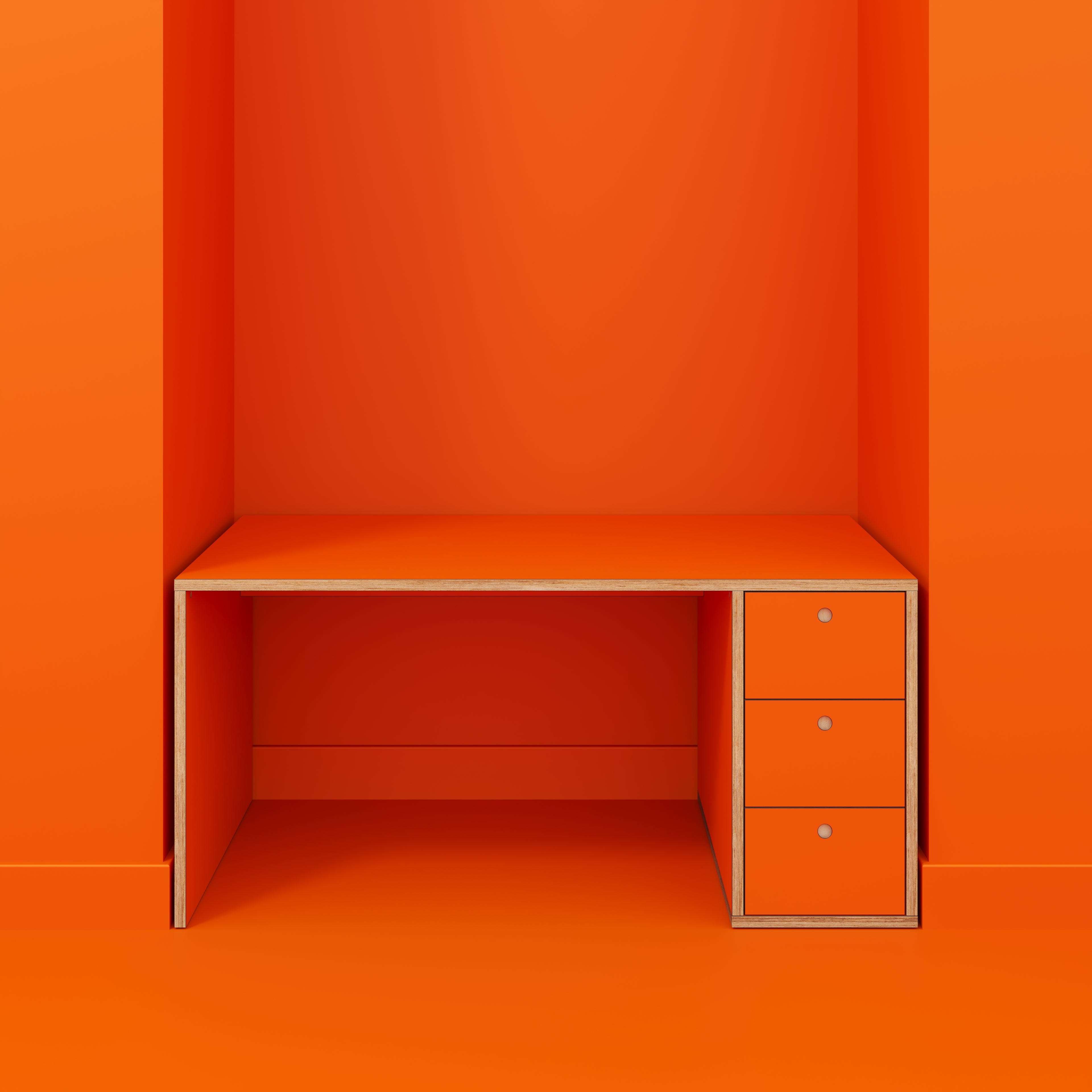 Plywood Desk with Storage Type 1 RH - Drawers - Formica Levante Orange - 1600(w) x 800(d) x 750(h)