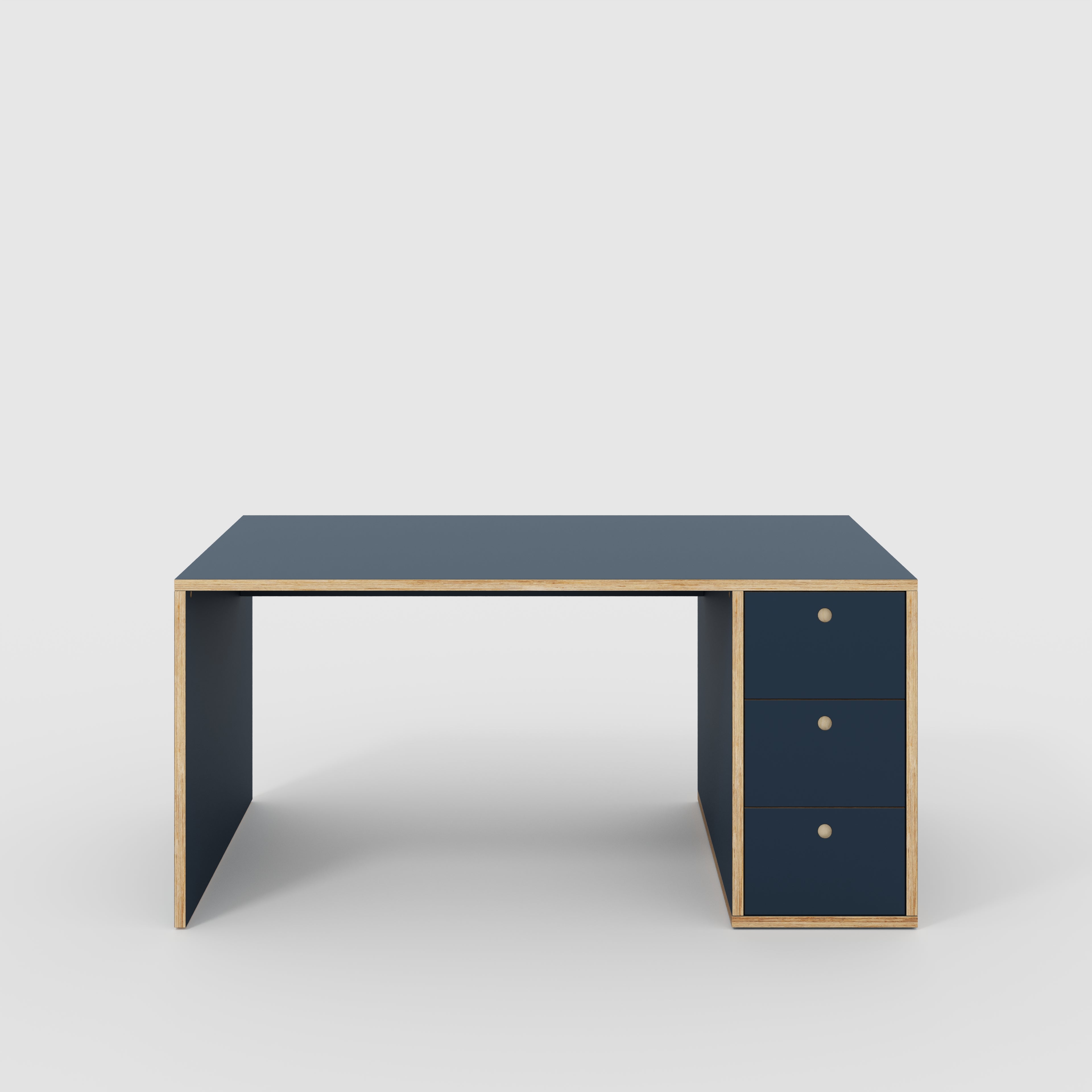 Plywood Desk with Storage Type 1 RH - Drawers - Formica Night Sea Blue - 1600(w) x 800(d) x 750(h)