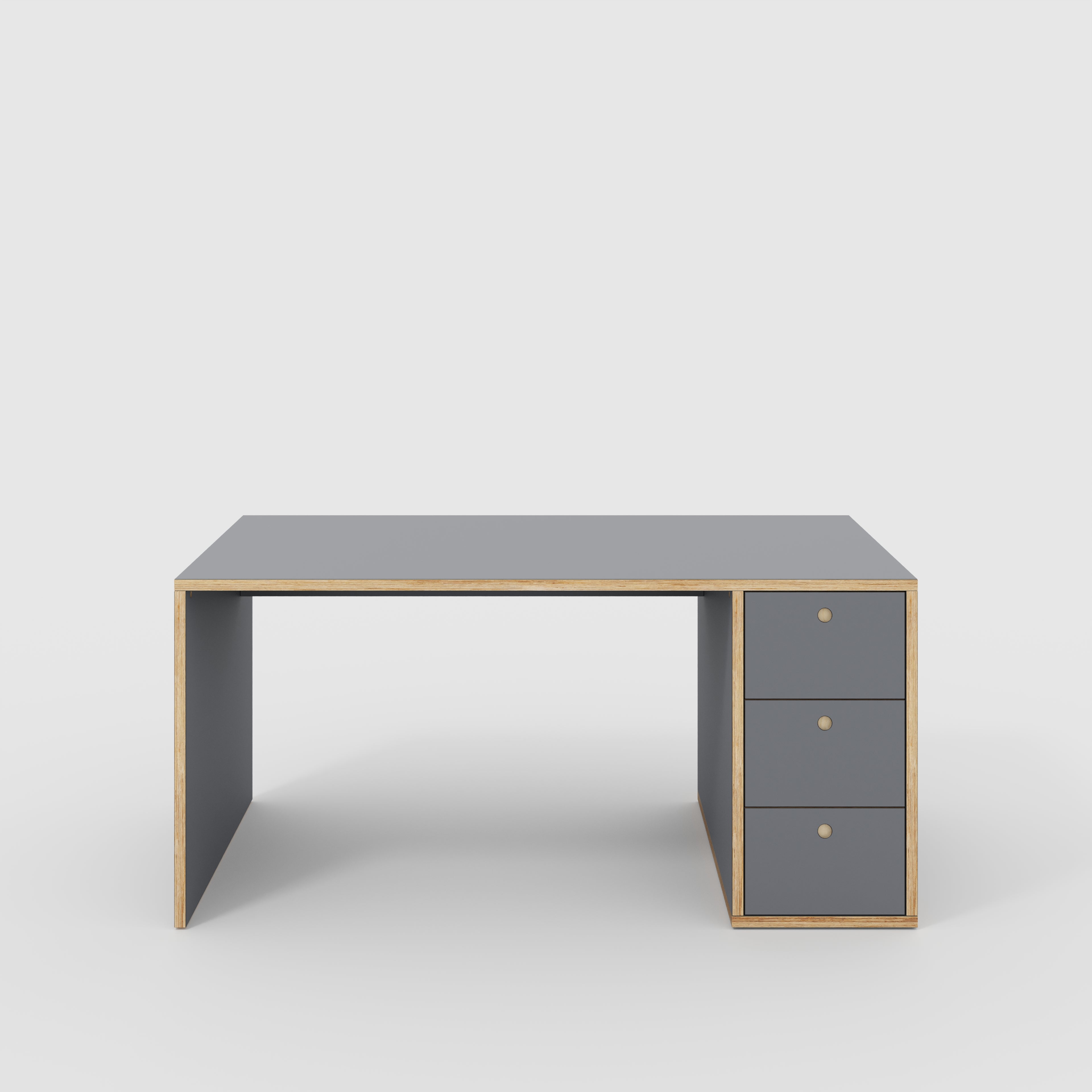 Plywood Desk with Storage Type 1 RH - Drawers - Formica Tornado Grey - 1600(w) x 800(d) x 750(h)