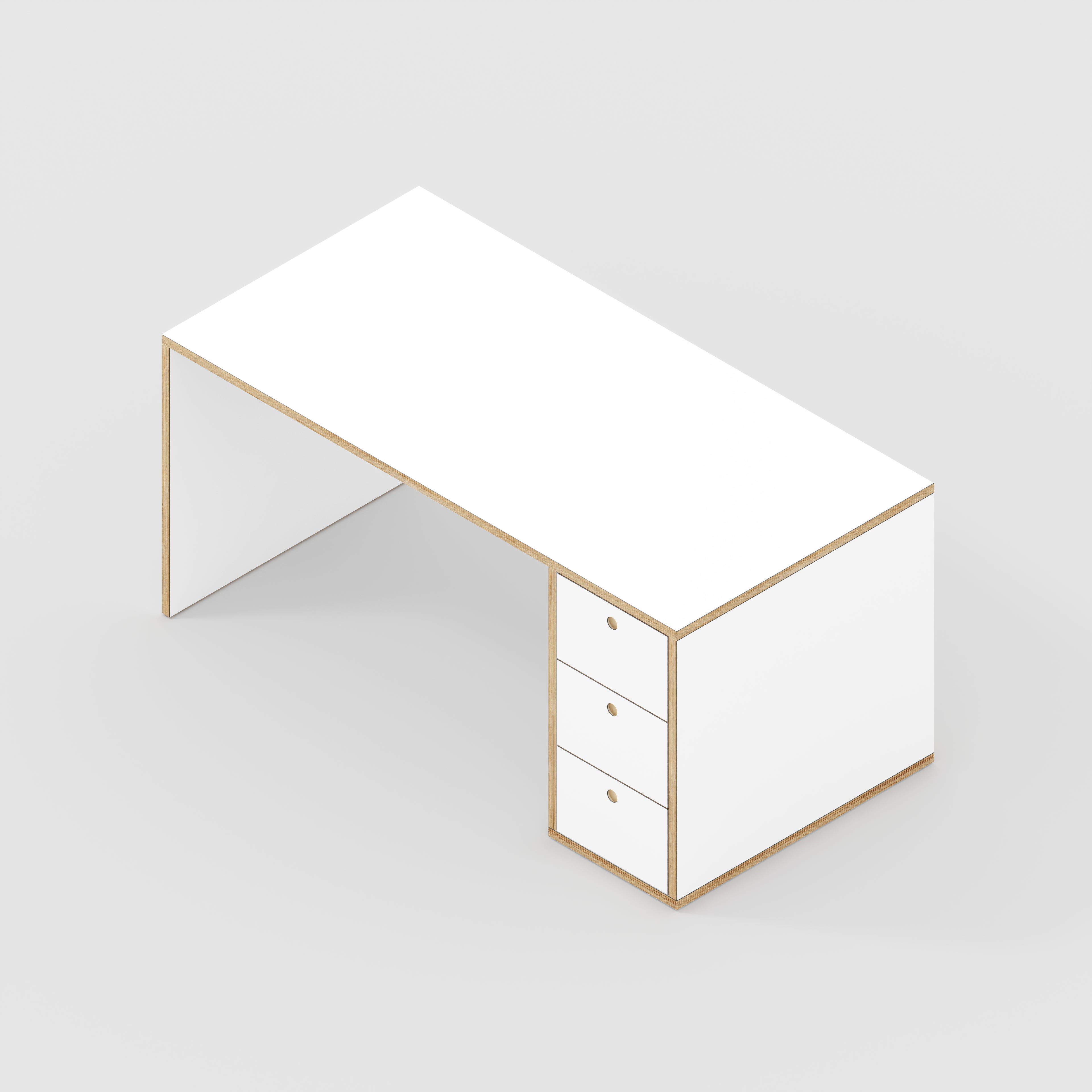 Plywood Desk with Storage Type 1 RH - Drawers - Formica White - 1600(w) x 800(d) x 750(h)