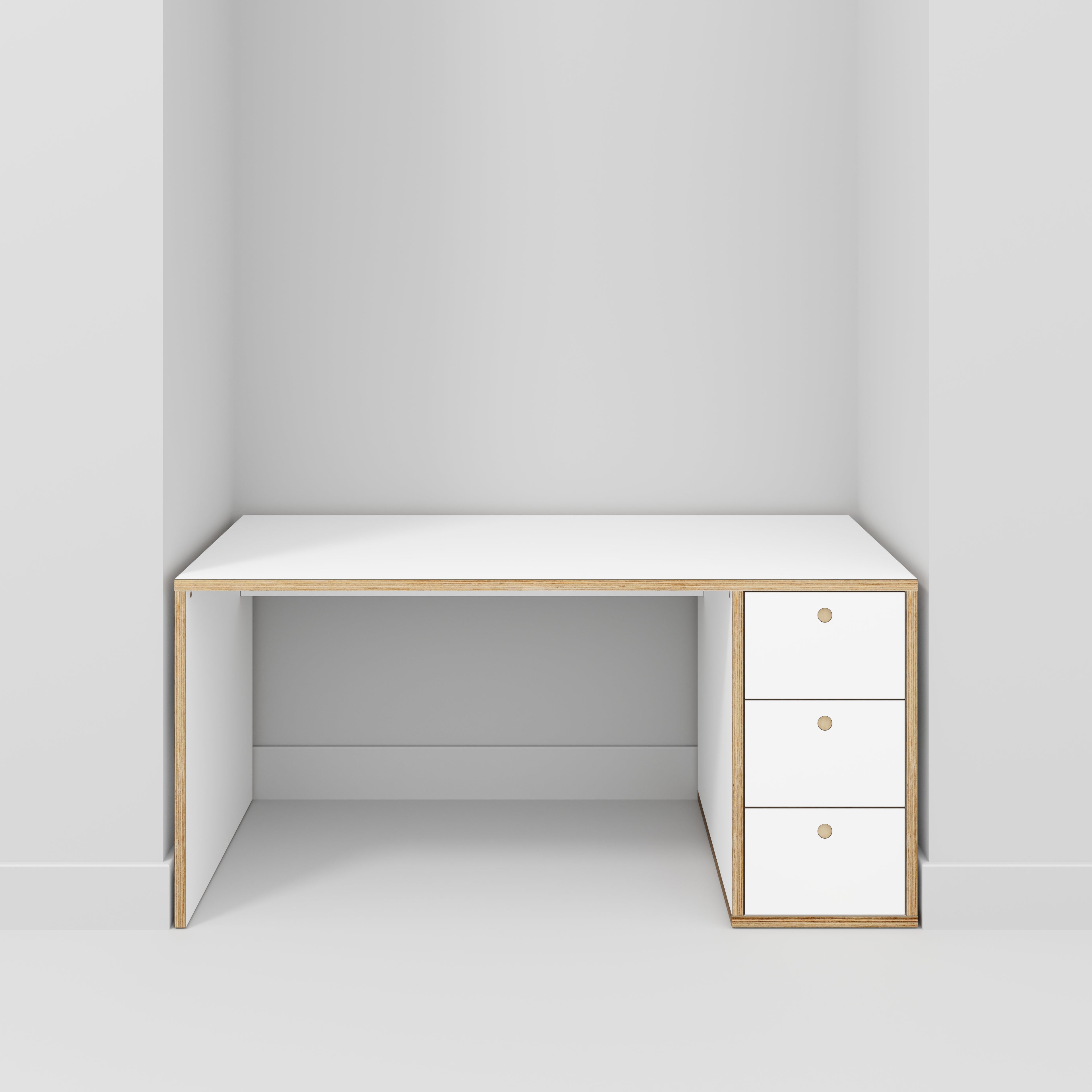 Plywood Desk with Storage Type 1 RH - Drawers - Formica White - 1600(w) x 800(d) x 750(h)