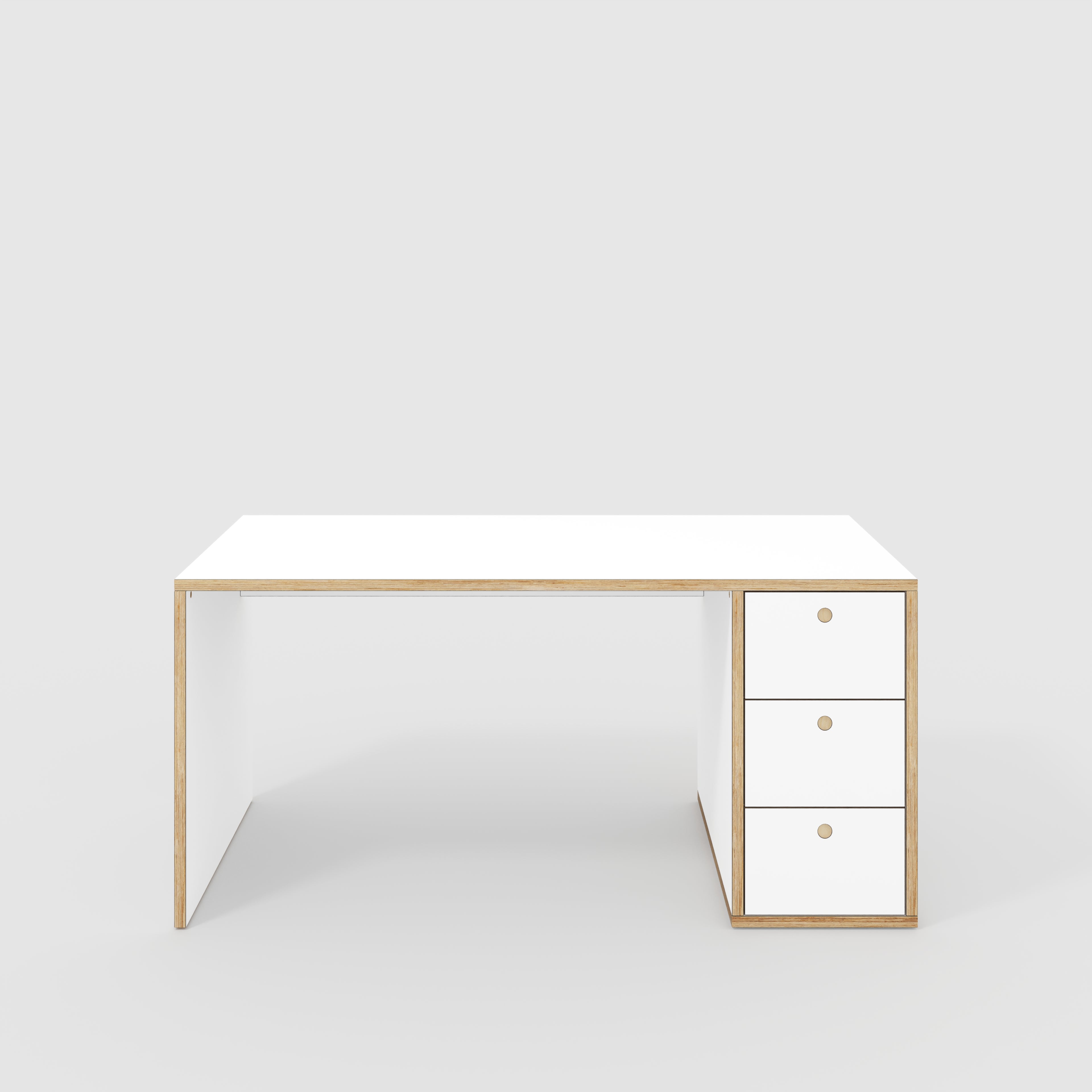 Plywood Desk with Storage Type 1 RH - Drawers - Formica White - 1600(w) x 800(d) x 750(h)