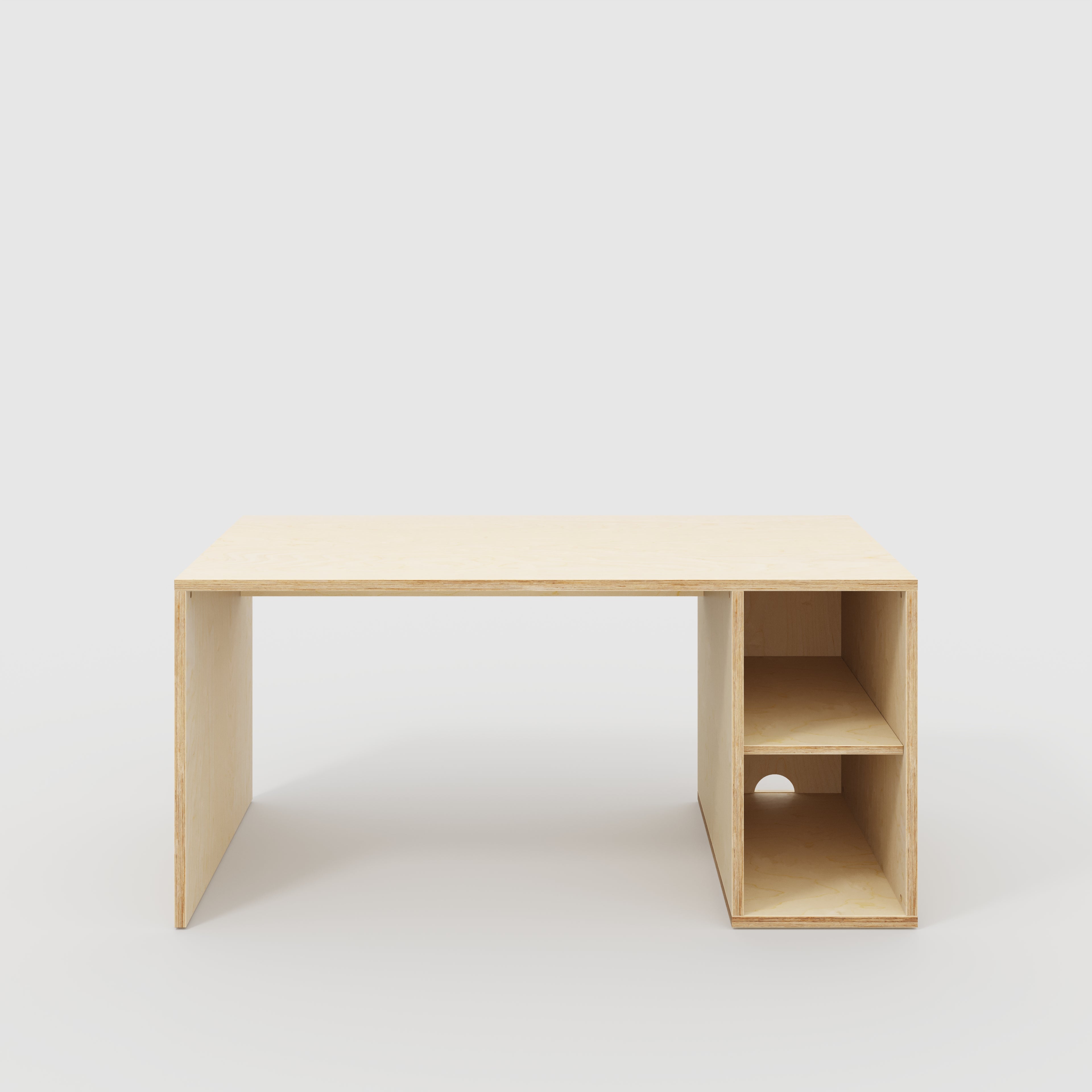 Plywood Desk with Storage Type 1 RH - Open Shelves - Plywood Birch - 1600(w) x 800(d) x 750(h)