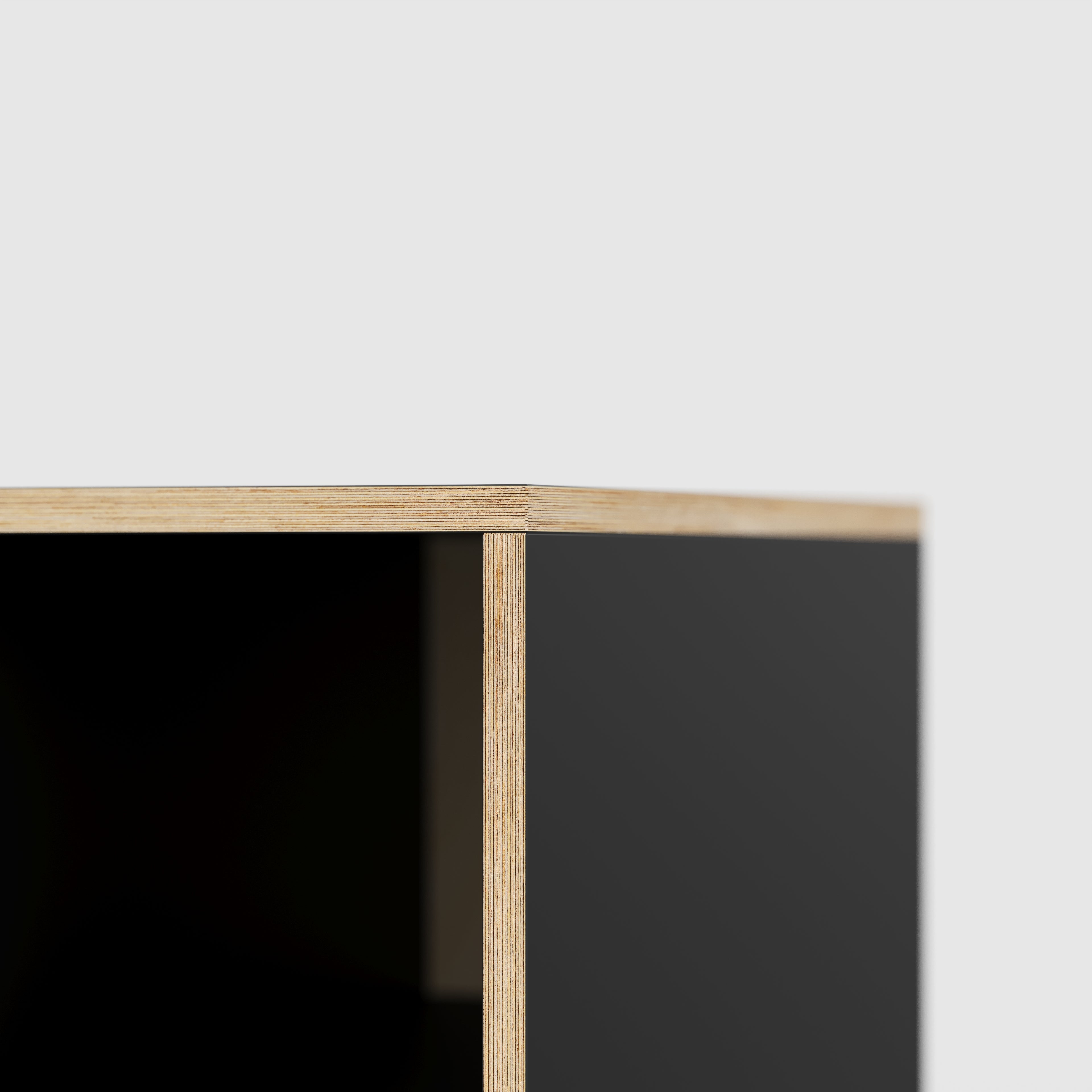 Plywood Desk with Storage Type 1 RH - Open Shelves - Formica Diamond Black - 1600(w) x 800(d) x 750(h)