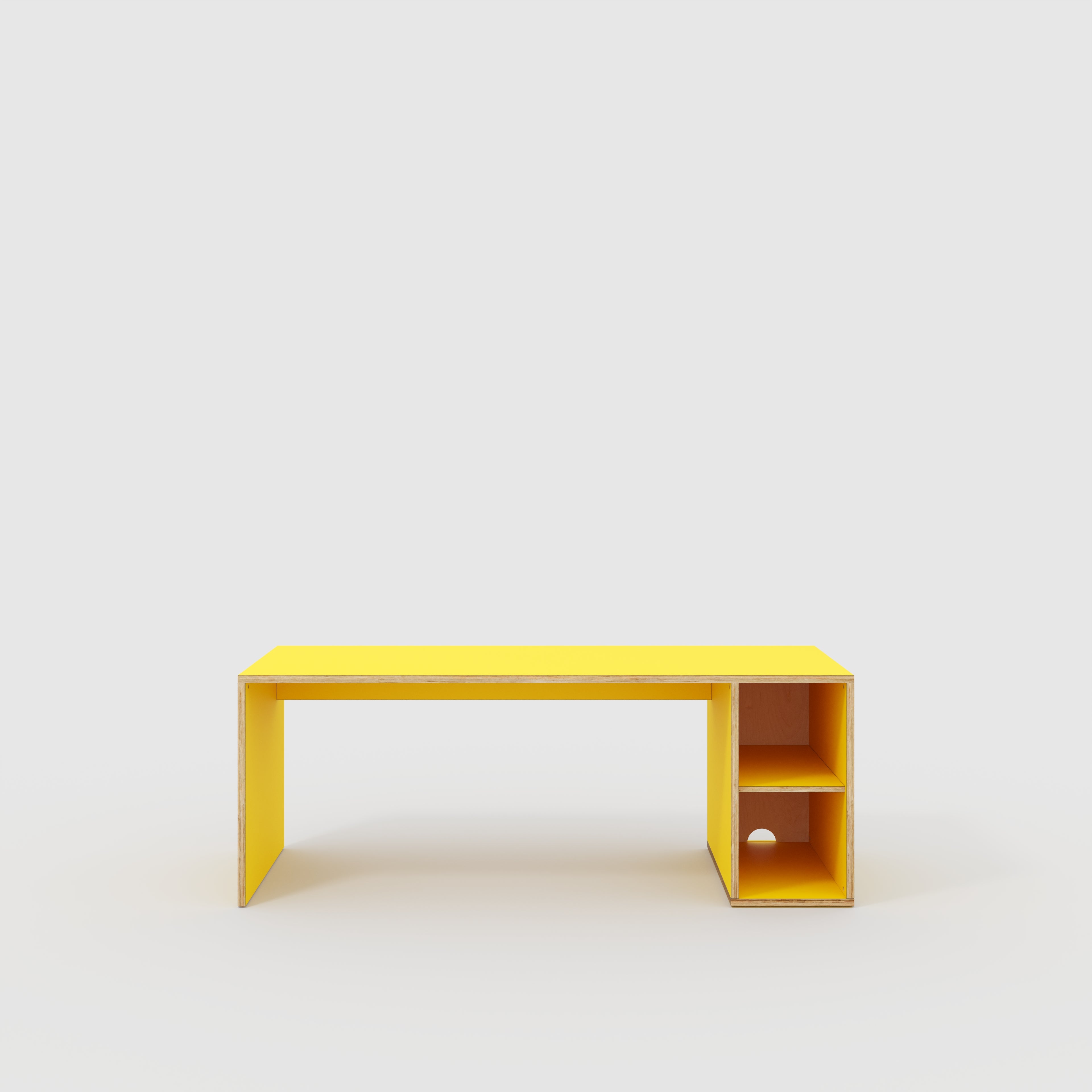 Plywood Desk with Storage Type 1 RH - Open Shelves - Formica Chrome Yellow - 2000(w) x 800(d) x 750(h)