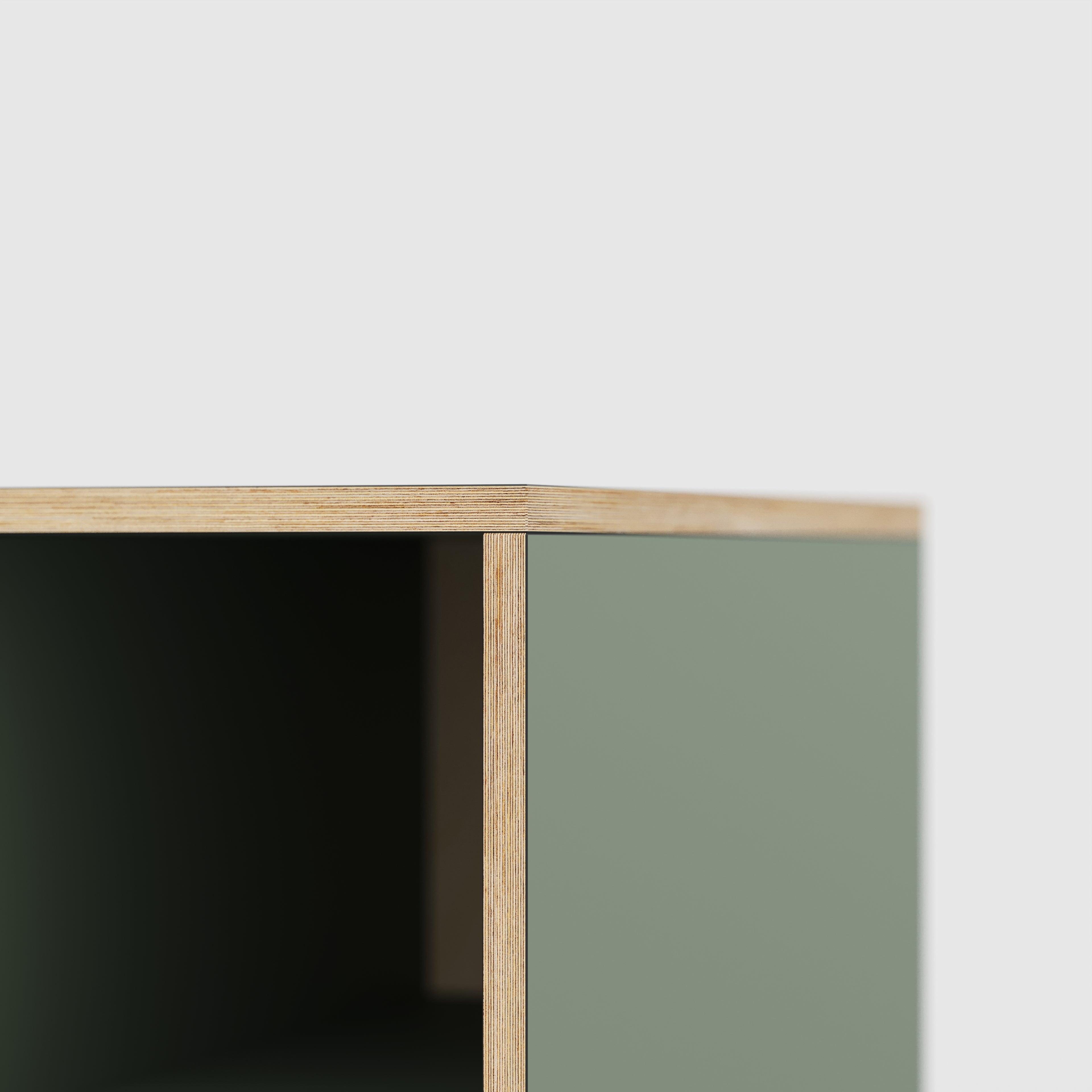 Plywood Desk with Storage Type 1 RH - Open Shelves - Formica Green Slate - 2000(w) x 800(d) x 750(h)