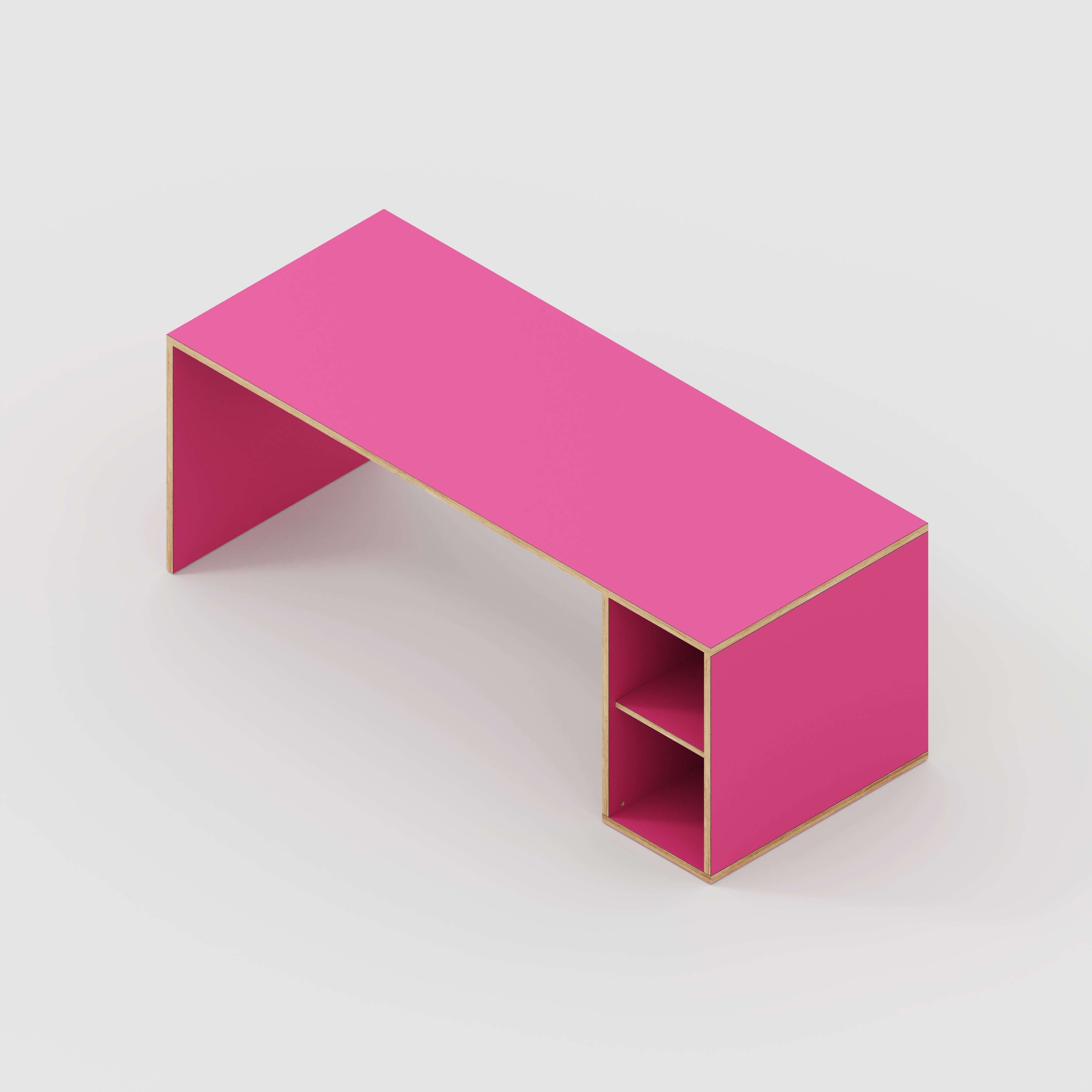 Plywood Desk with Storage Type 1 RH - Open Shelves - Formica Juicy Pink - 2000(w) x 800(d) x 750(h)