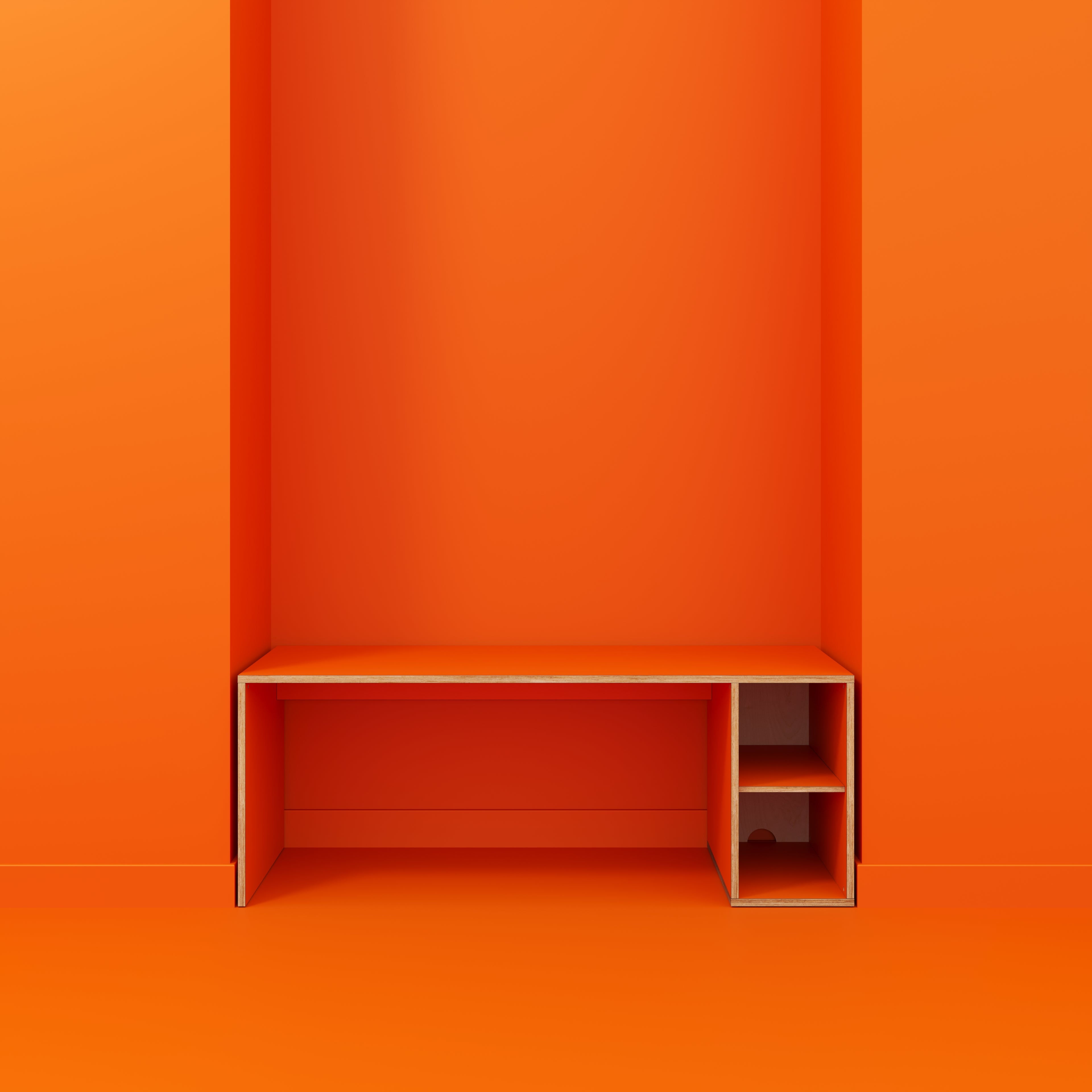 Plywood Desk with Storage Type 1 RH - Open Shelves - Formica Levante Orange - 2000(w) x 800(d) x 750(h)