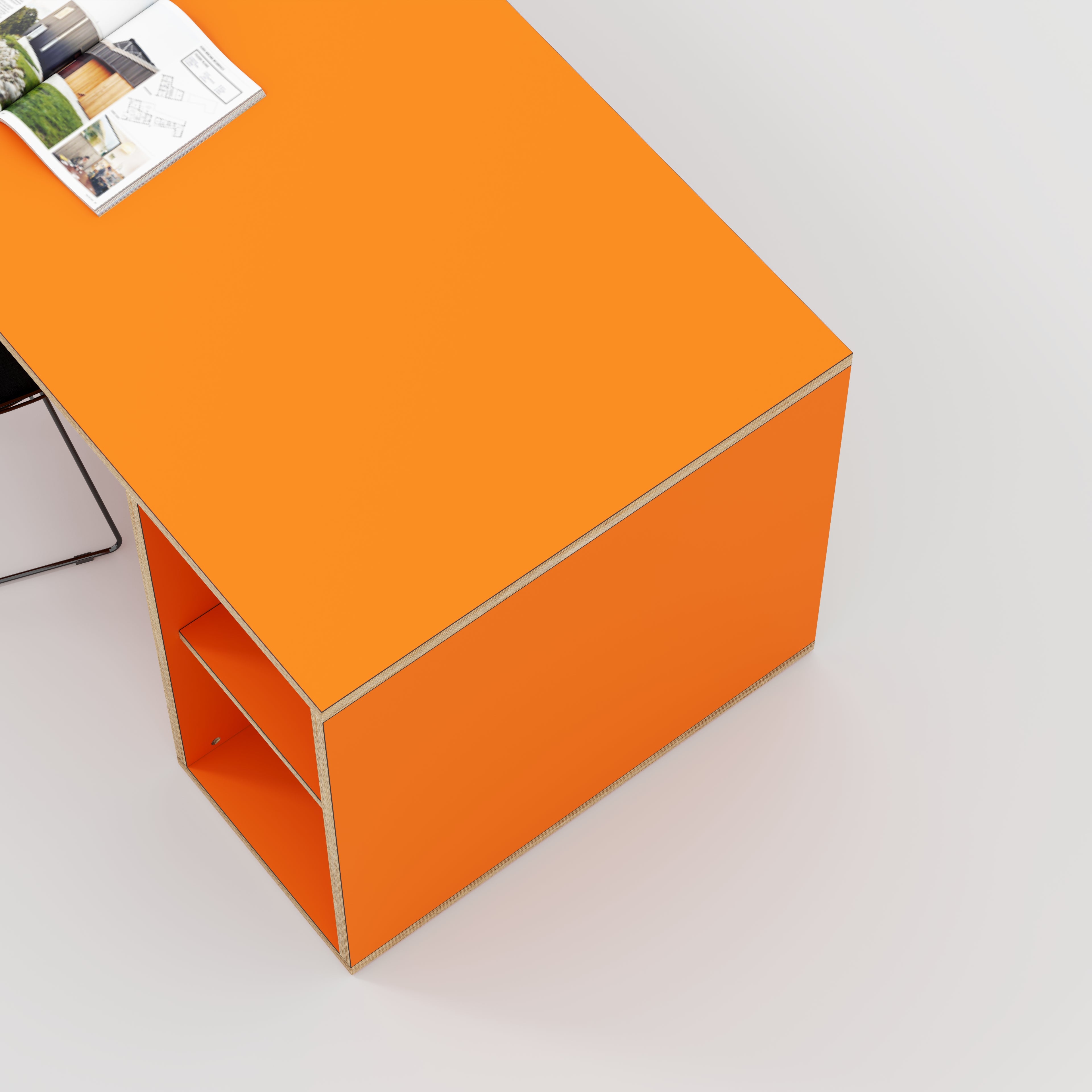 Plywood Desk with Storage Type 1 RH - Open Shelves - Formica Levante Orange - 2000(w) x 800(d) x 750(h)